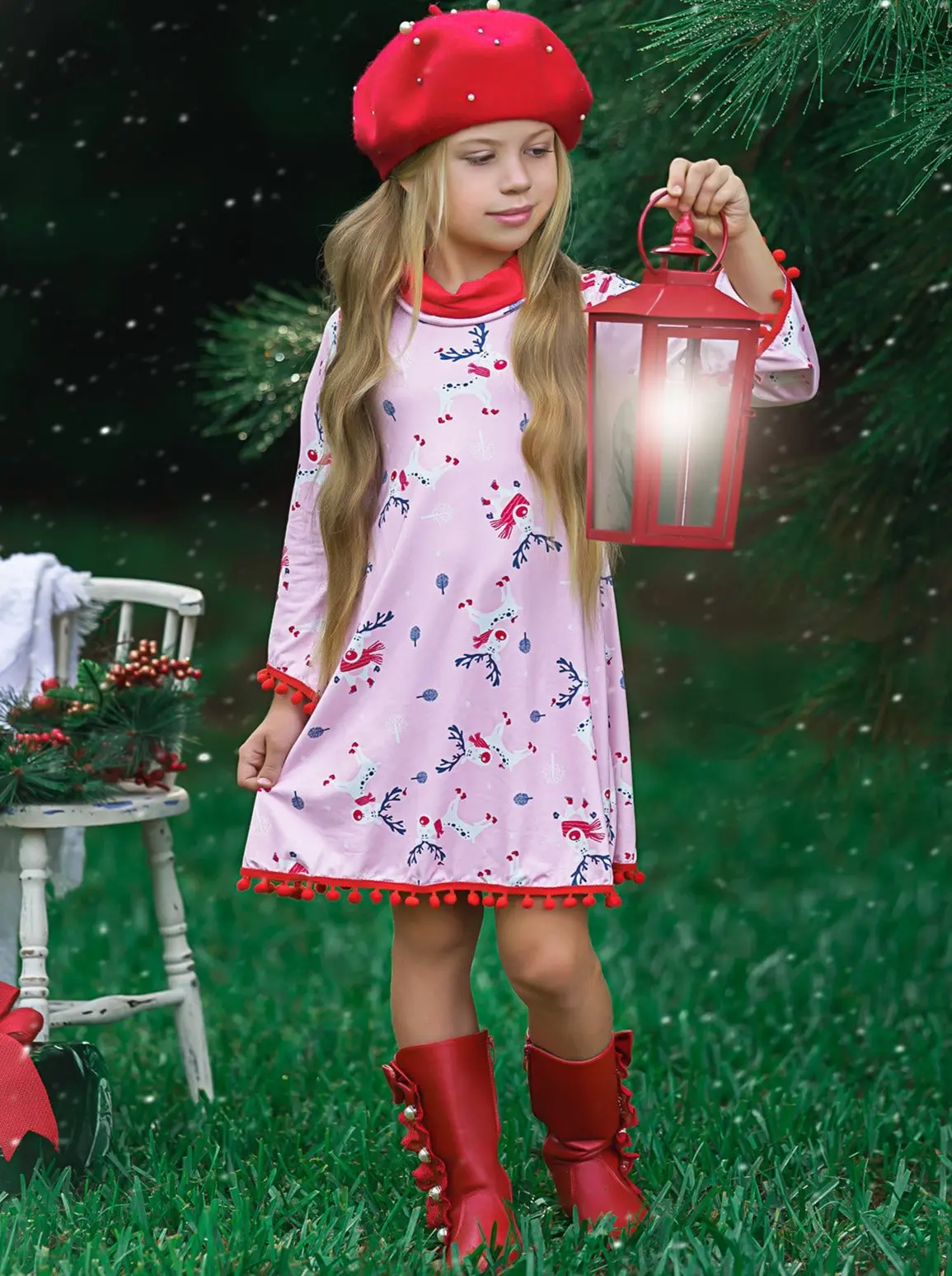 Rudolph Ready Turtleneck Pom Pom Hem Dress - Image 6