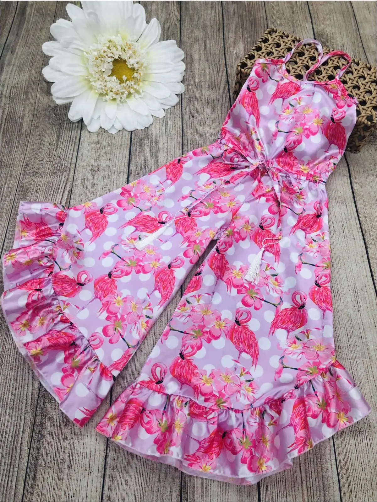Spring Beauty Drawstring Ruffled Palazzo Jumpsuit - Image 2