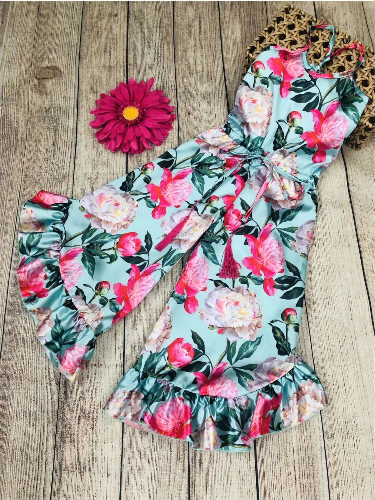 Spring Beauty Drawstring Ruffled Palazzo Jumpsuit - Image 4