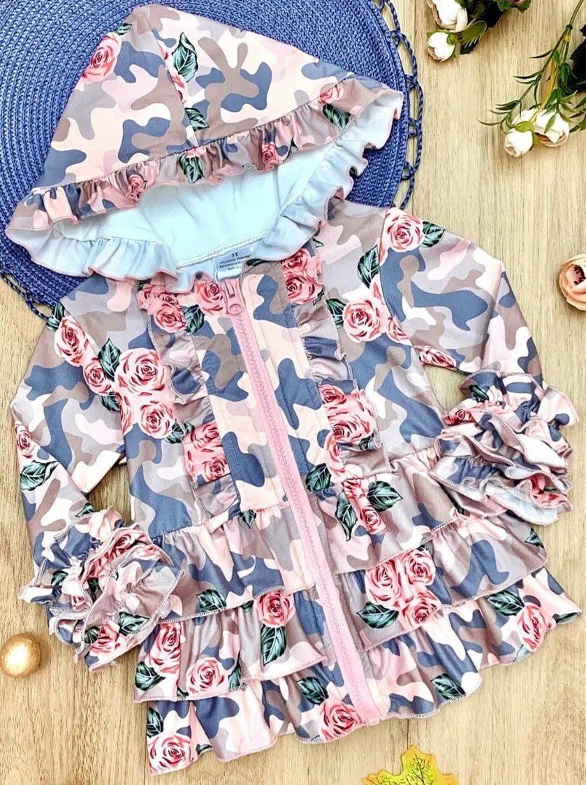 Classy Camo Ruffled Hoodie Jacket - Image 3