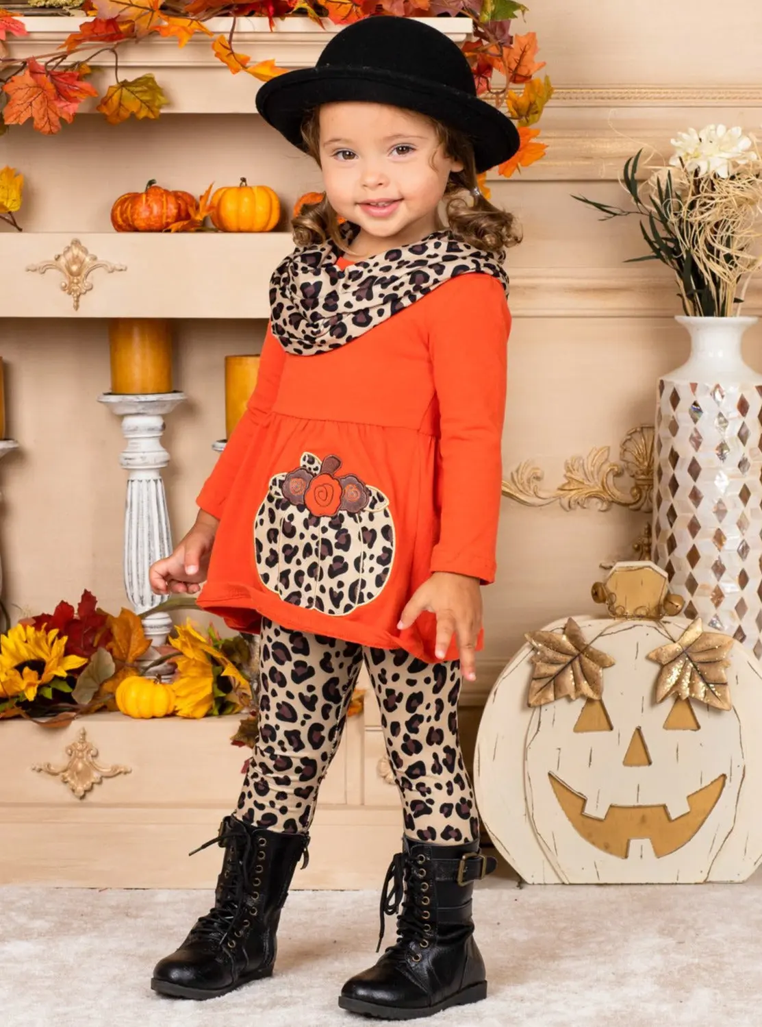 Purrfect Pumpkin Tunic, Leopard Leggings and Scarf Set - Image 2