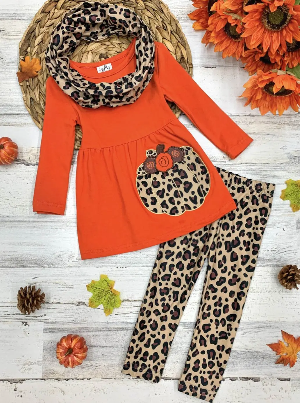 Purrfect Pumpkin Tunic, Leopard Leggings and Scarf Set - Image 3