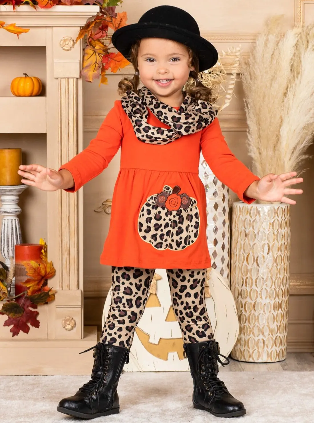 Purrfect Pumpkin Tunic, Leopard Leggings and Scarf Set - Image 4