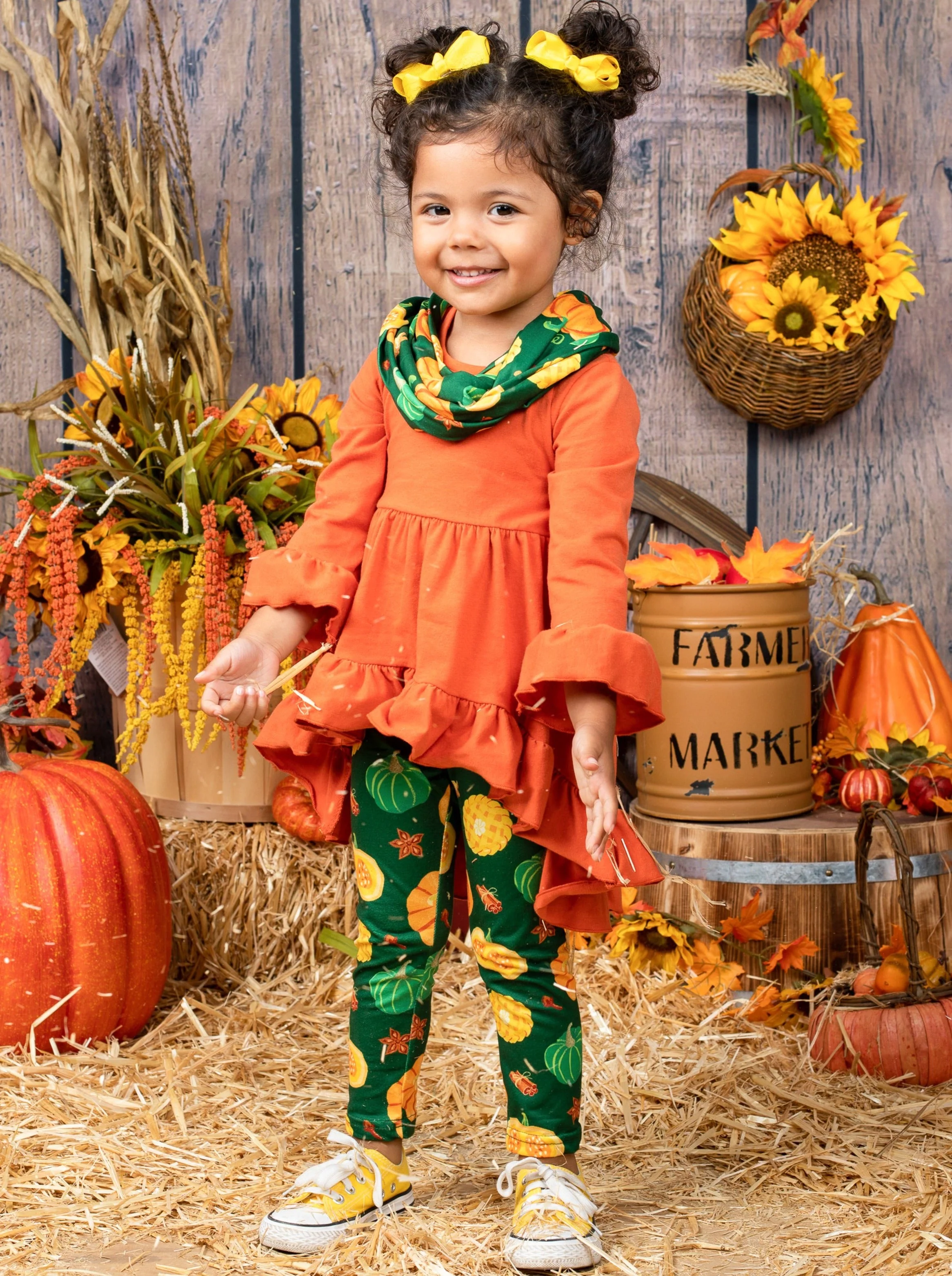 Pumpkin Season Hi-Lo Tunic, Leggings and Scarf Set - Image 2