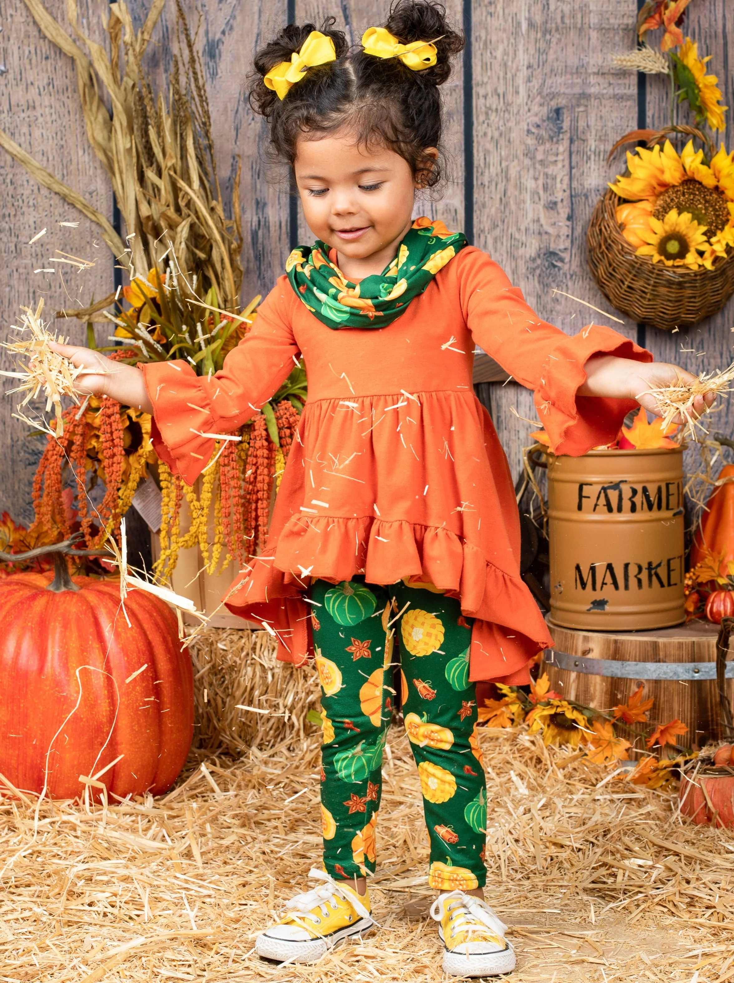 Pumpkin Season Hi-Lo Tunic, Leggings and Scarf Set - Image 4