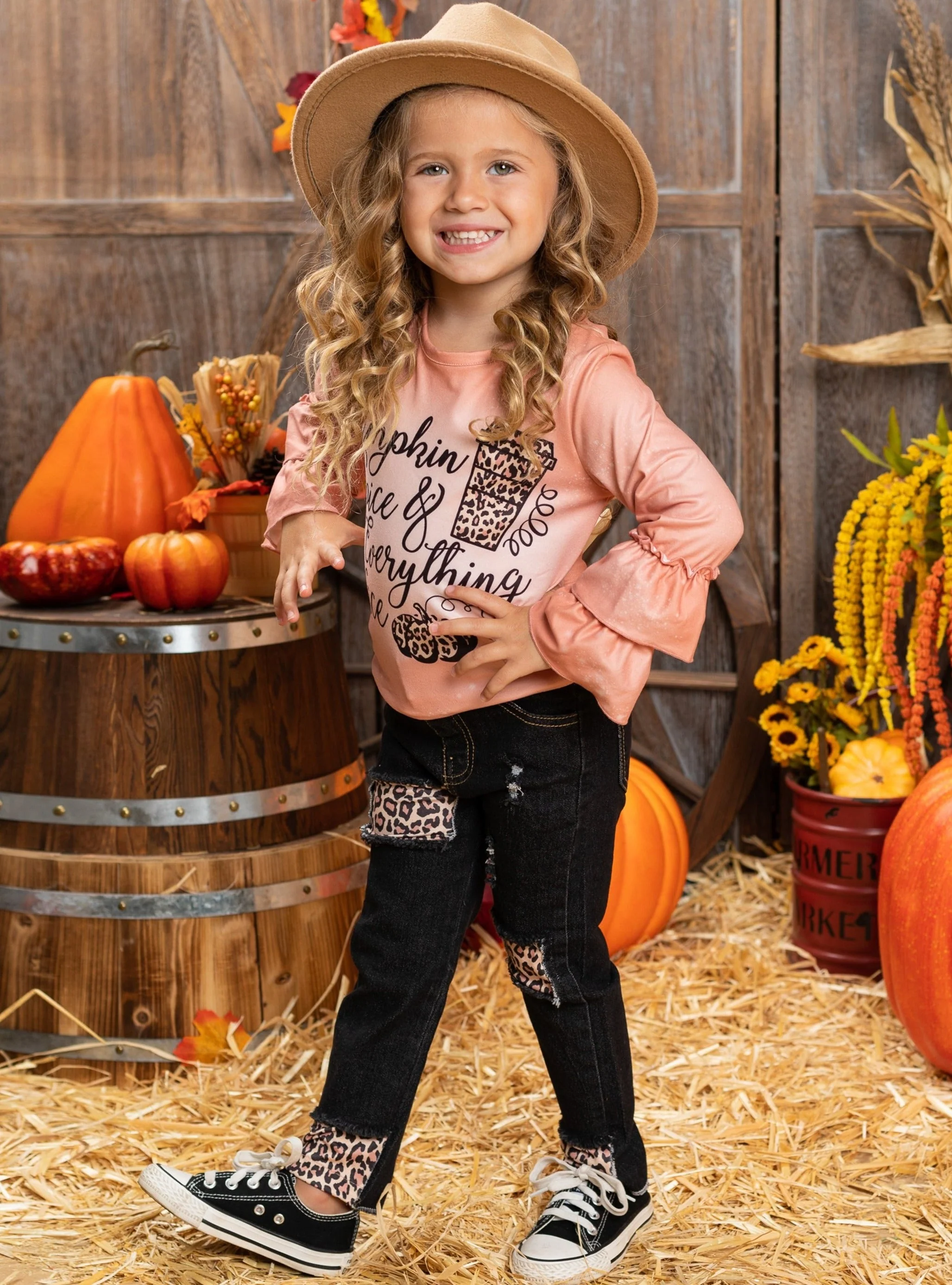 Pumpkin Spice and Everything Nice Patched Jeans Set - Image 2