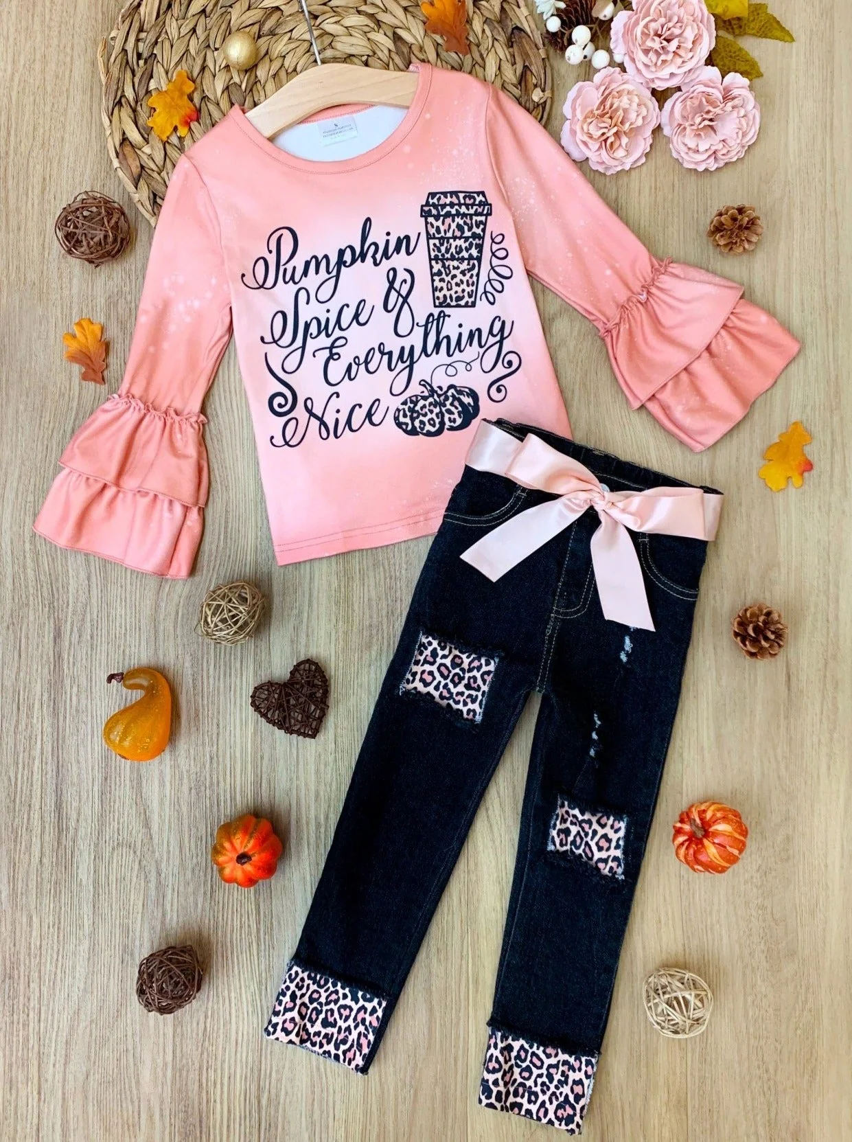Pumpkin Spice and Everything Nice Patched Jeans Set - Image 3