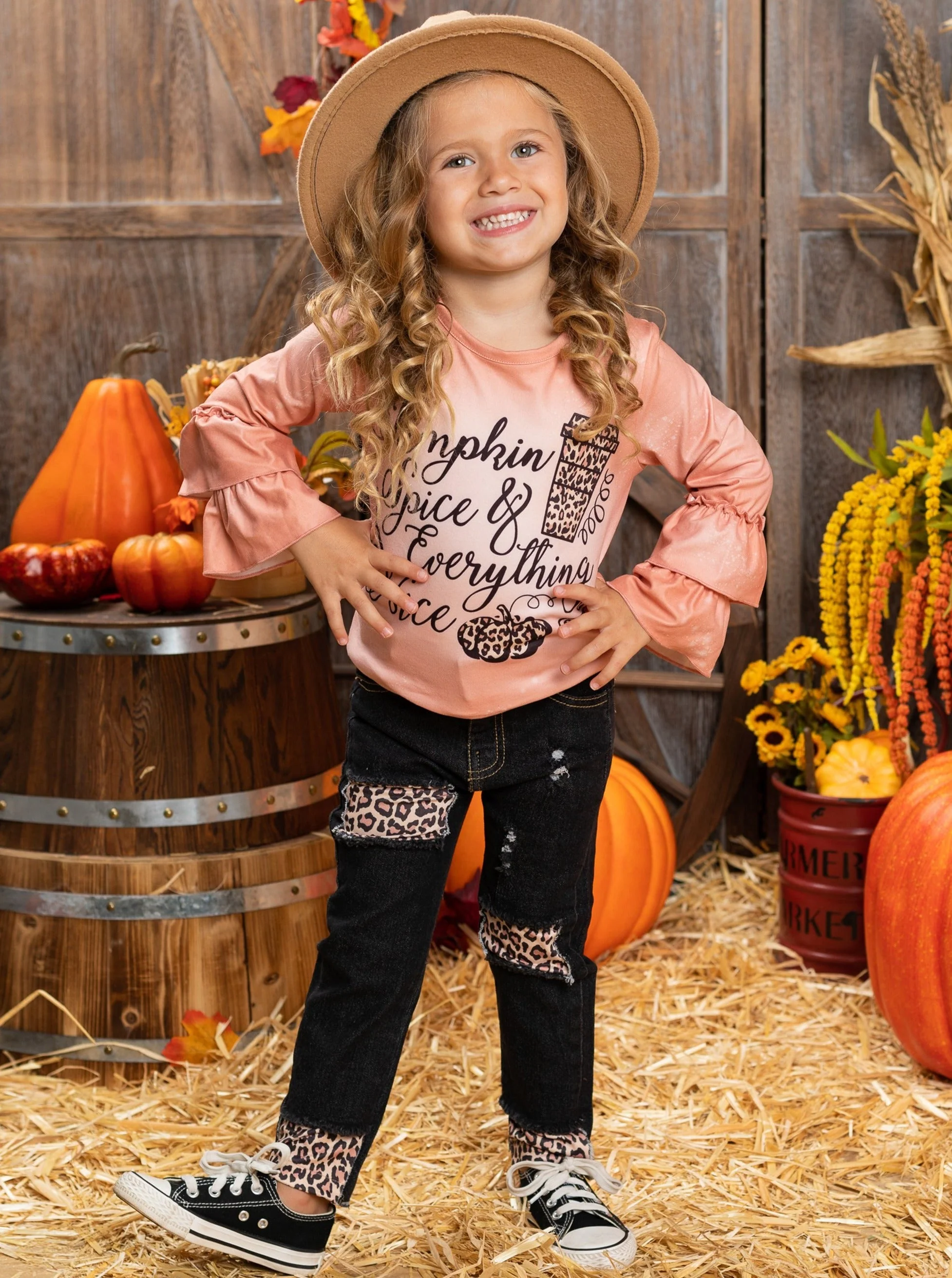Pumpkin Spice and Everything Nice Patched Jeans Set - Image 4