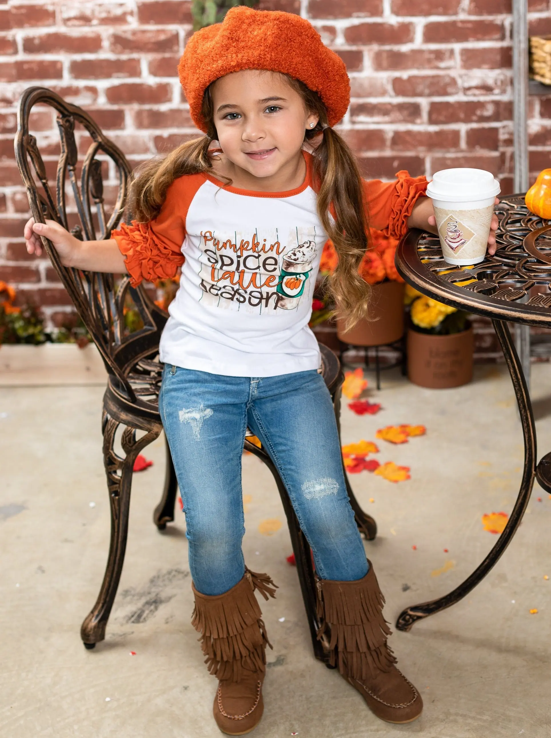 Pumpkin Spice Latte Season Raglan Ruffled Sleeve Top - Image 2