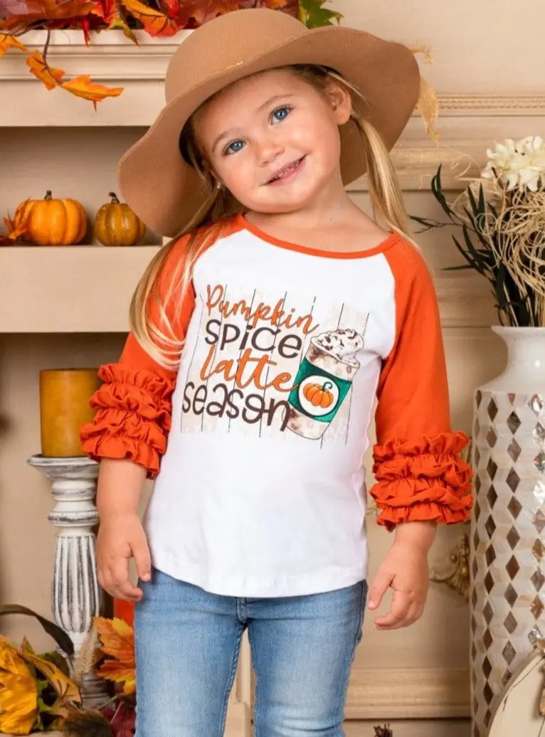 Pumpkin Spice Latte Season Raglan Ruffled Sleeve Top - Image 3
