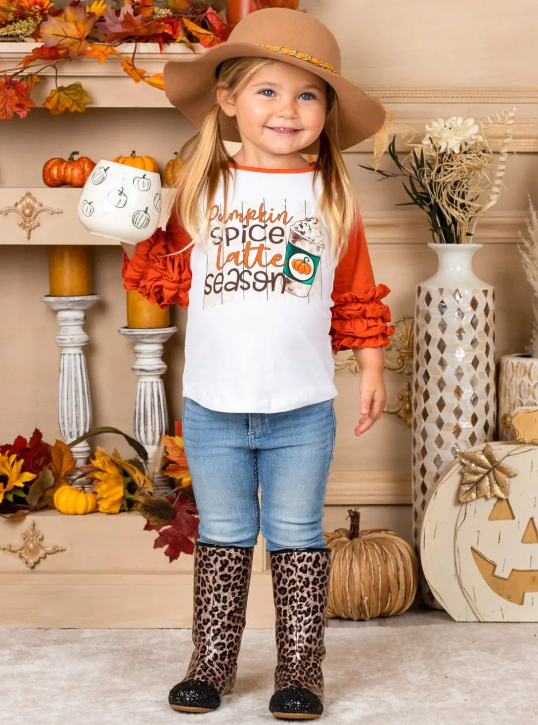 Pumpkin Spice Latte Season Raglan Ruffled Sleeve Top - Image 4
