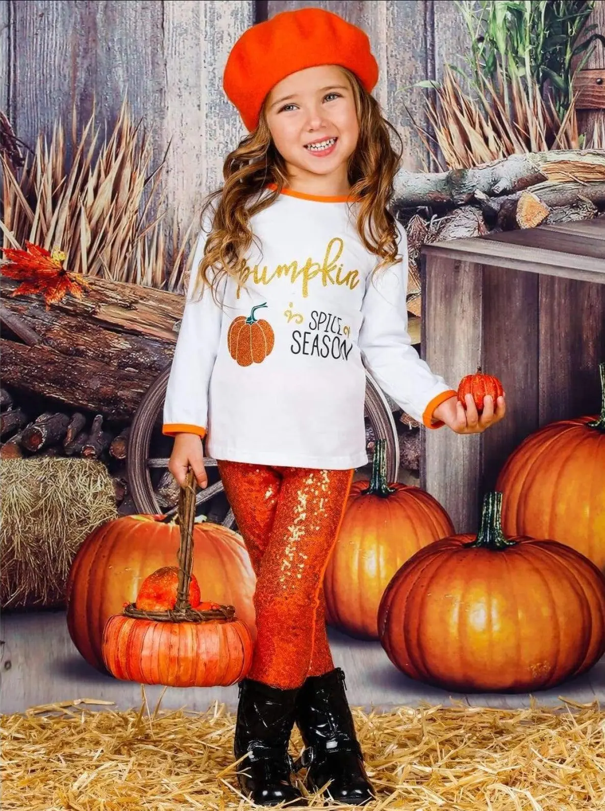 Pumpkin Spice Season Top And Bow Sequin Legging Set - Image 2