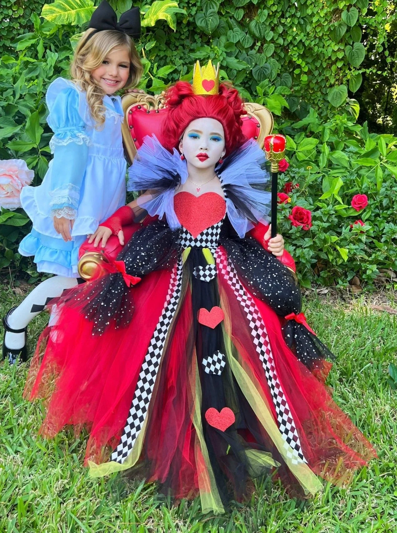 Girls Queen of Hearts Tutu Costume Gown with Crown - Image 3