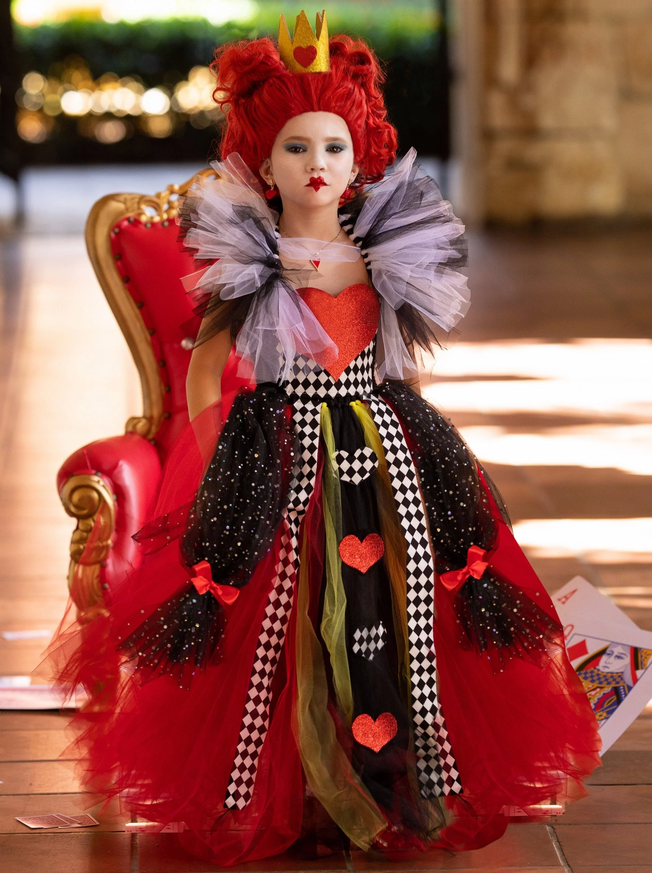 Girls Queen of Hearts Tutu Costume Gown with Crown - Image 4