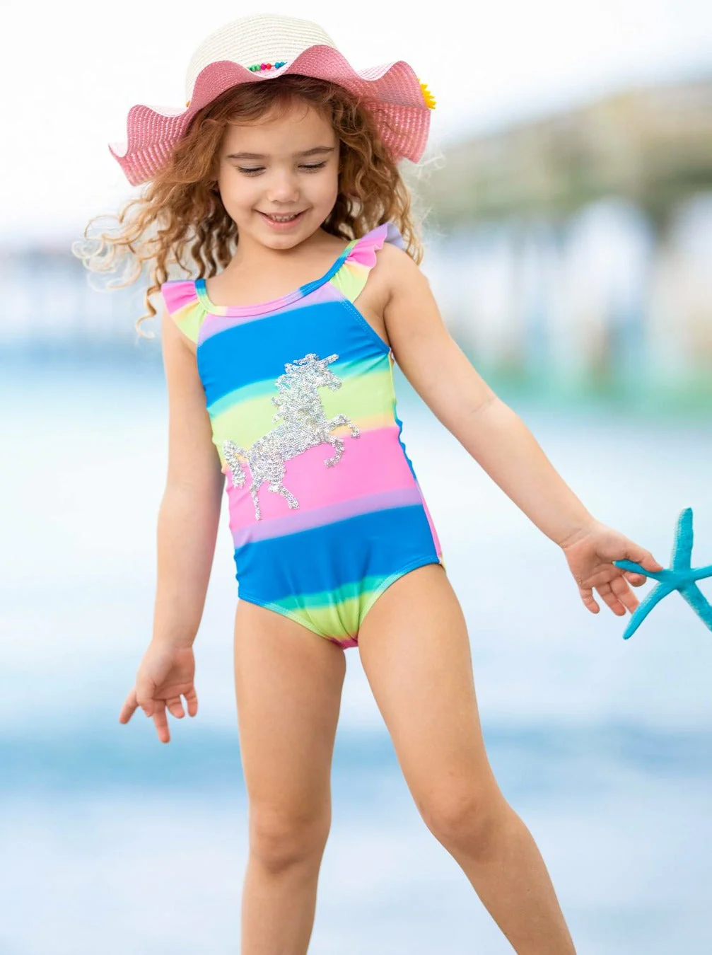Rainbow Riding Unicorn One Piece Swimsuit - Image 2
