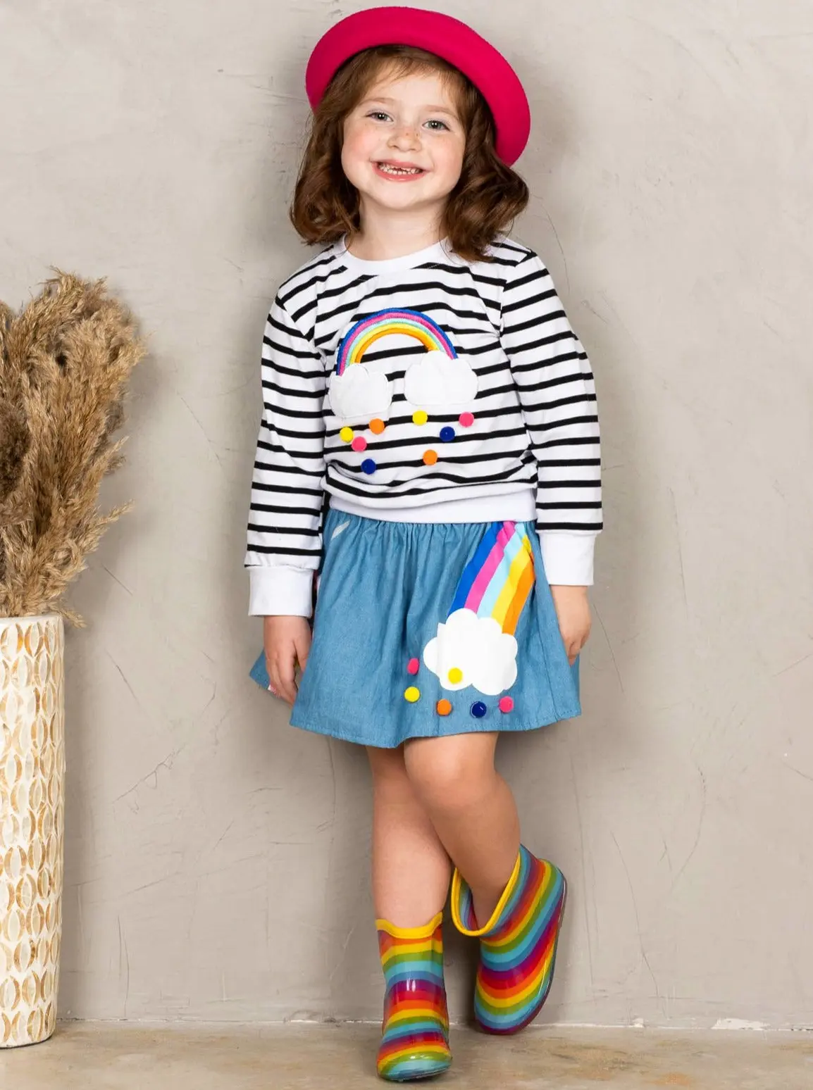 Girls Rainbow Sweatshirt and Rainbow Unicorn Skirt Set - Image 3