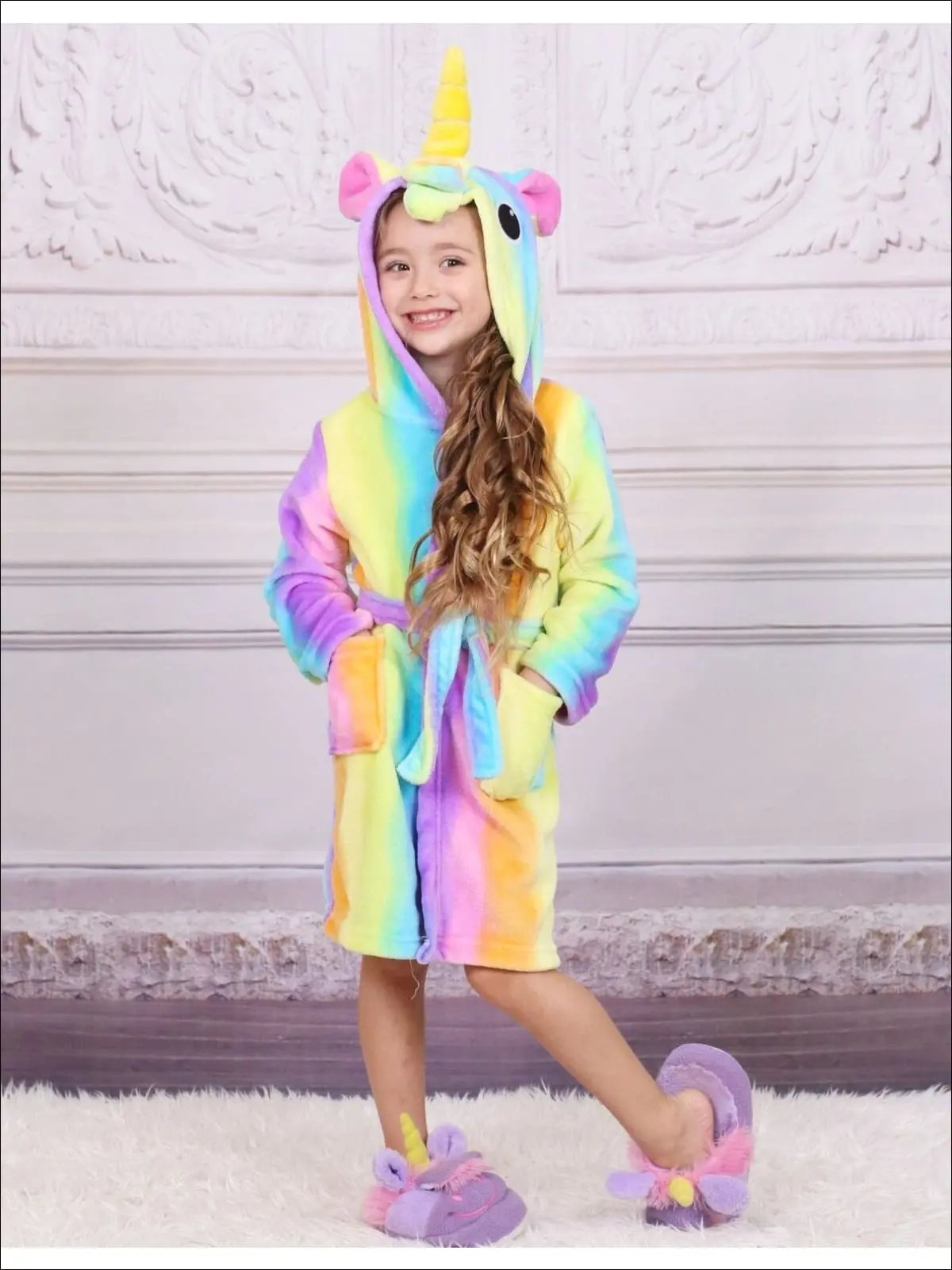 Girls Lavender Unicorn Star Print Bathrobe - Image 2
