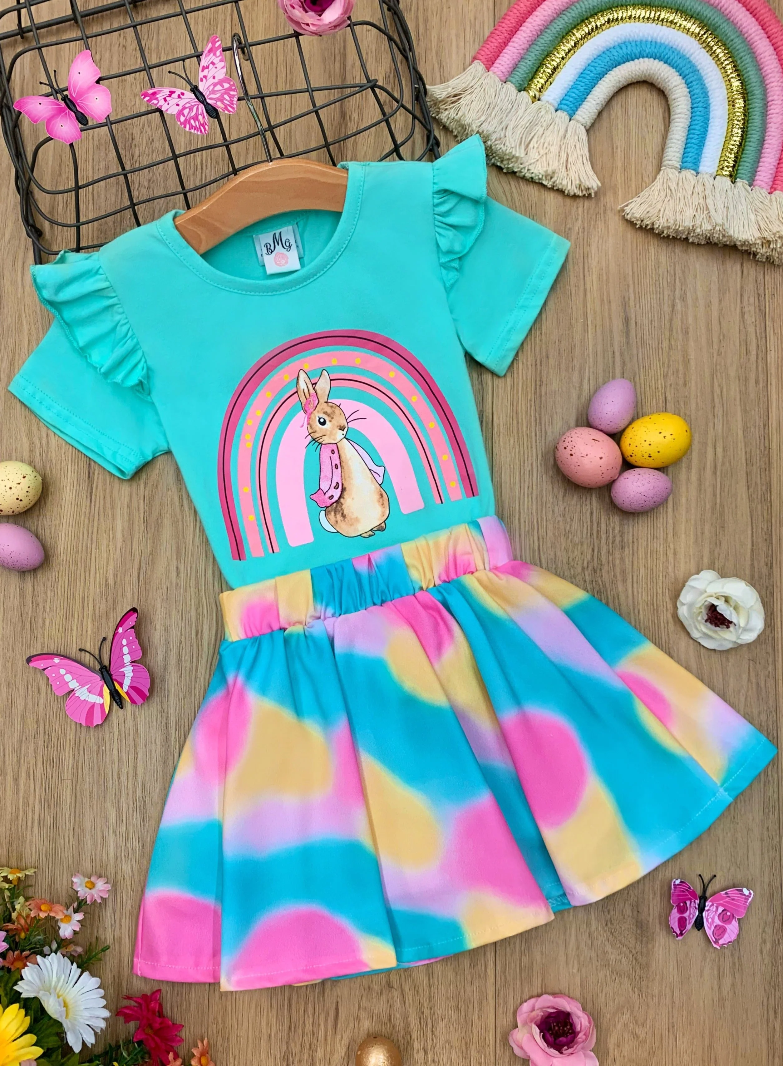 Posh Rainbow Bunny Easter Skirt Set - Image 3