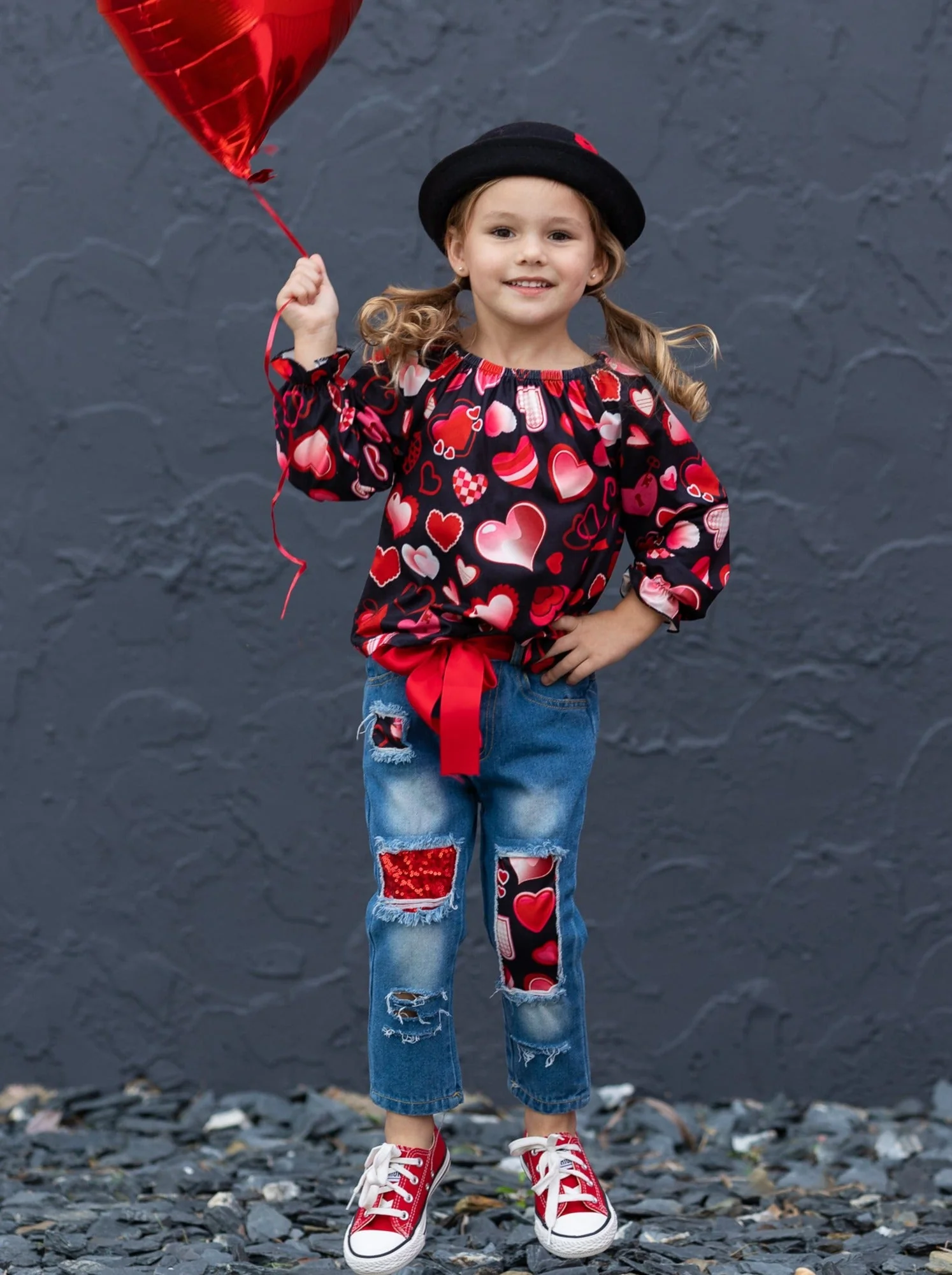 Love Power Distressed Patched Jeans Set - Image 10