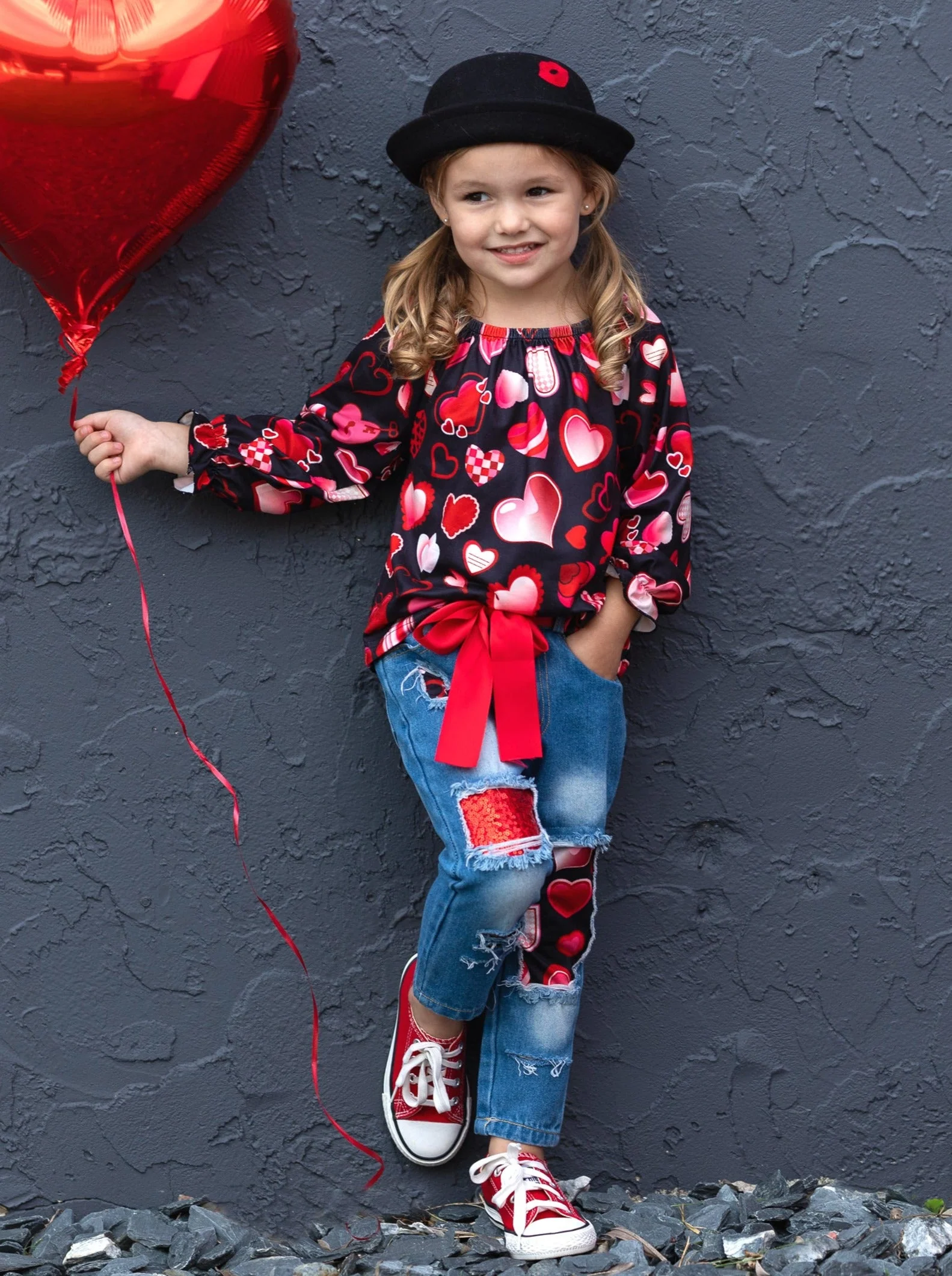 Love Power Distressed Patched Jeans Set - Image 7