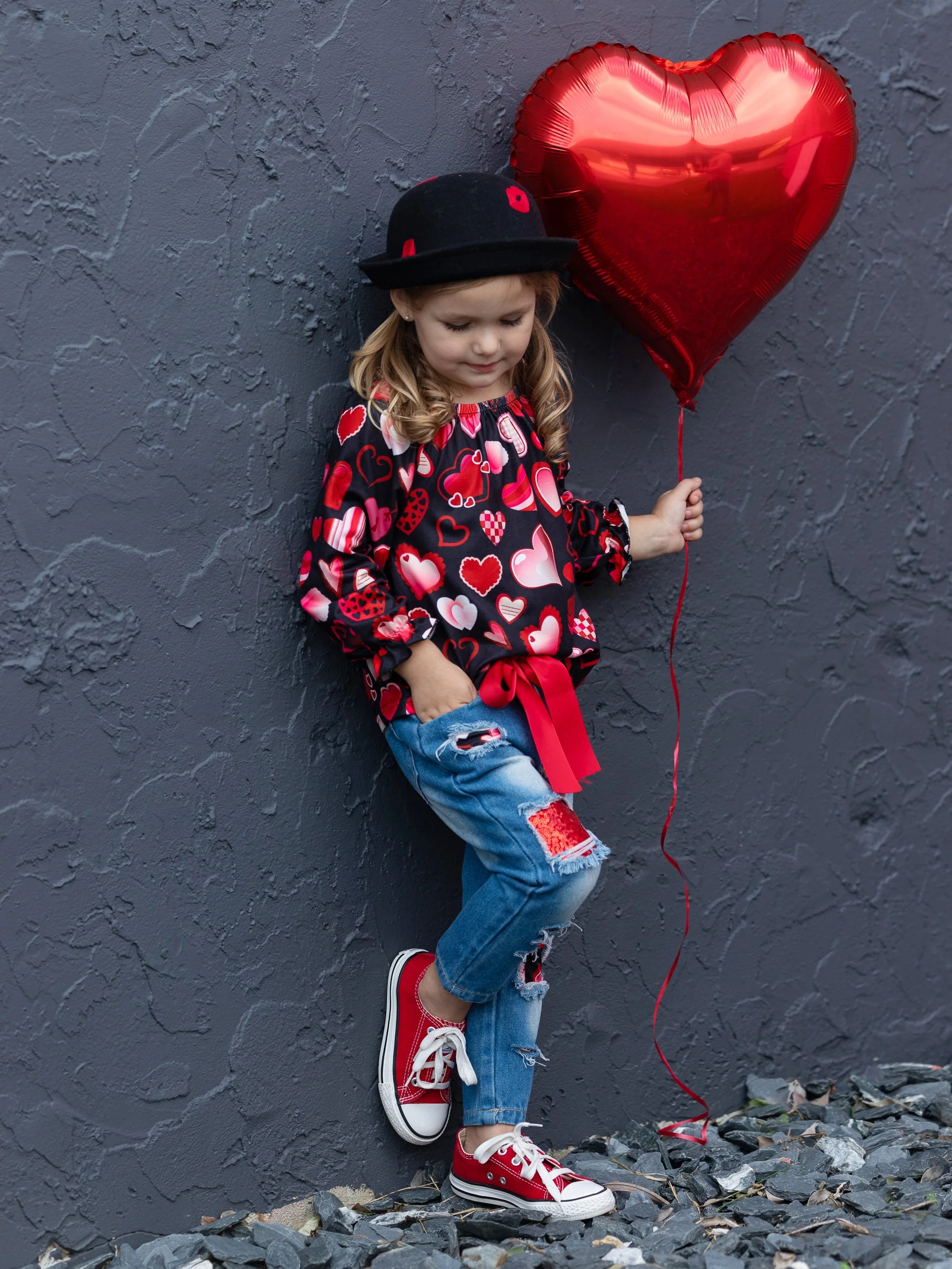 Love Power Distressed Patched Jeans Set - Image 9