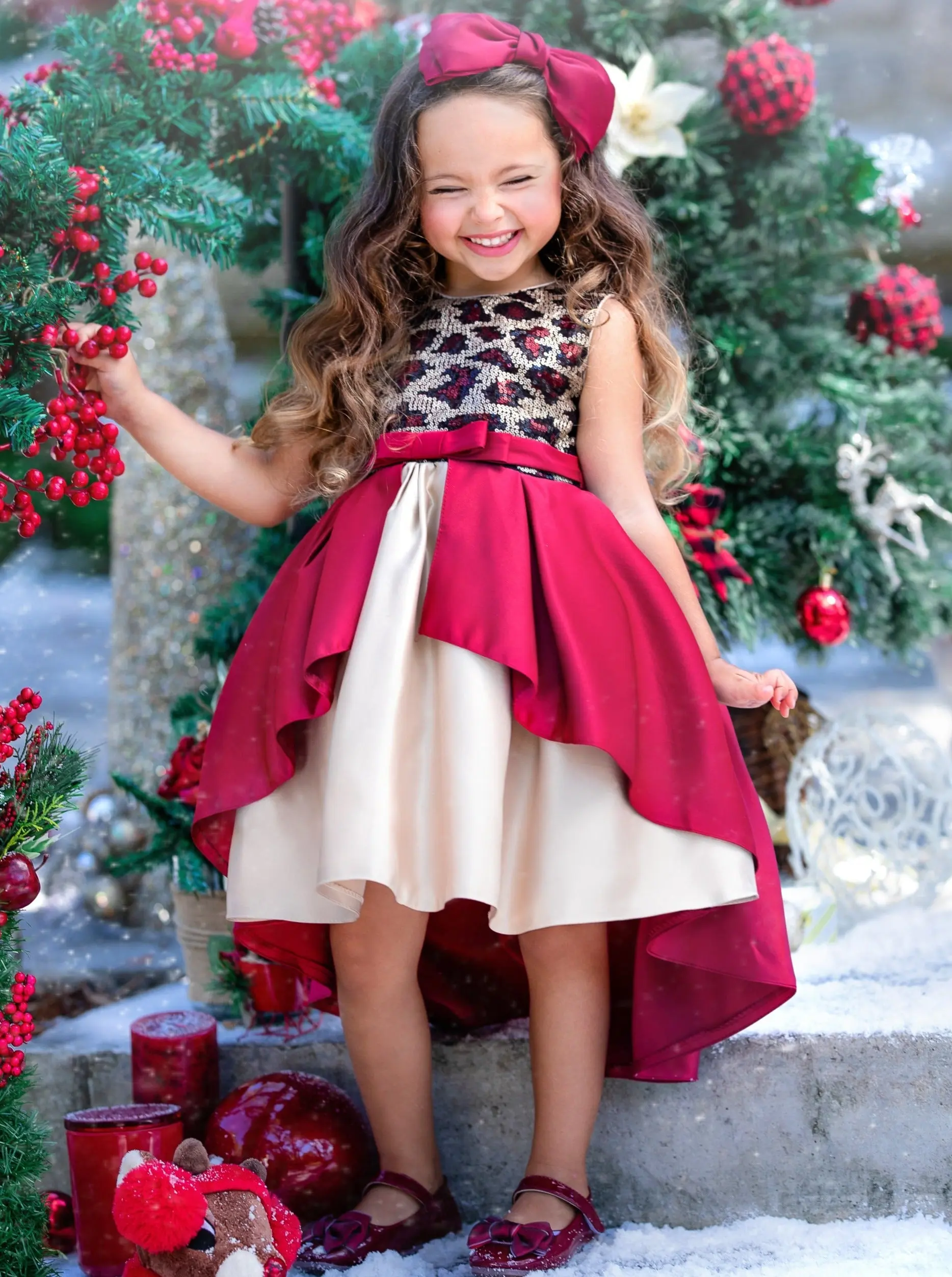 Leopard Sparkle Red and Gold Holiday Dress - Image 2
