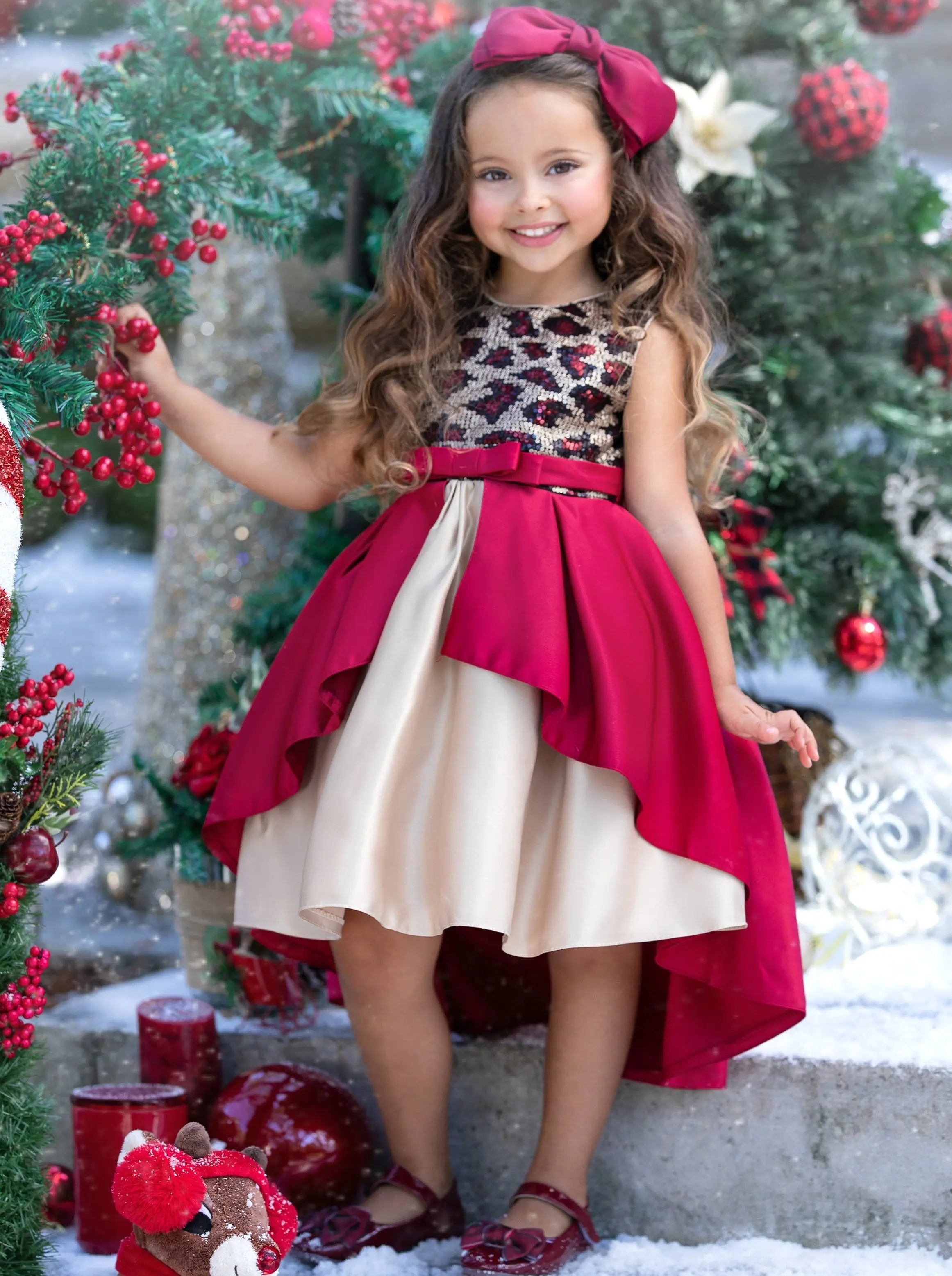 Leopard Sparkle Red and Gold Holiday Dress - Image 3