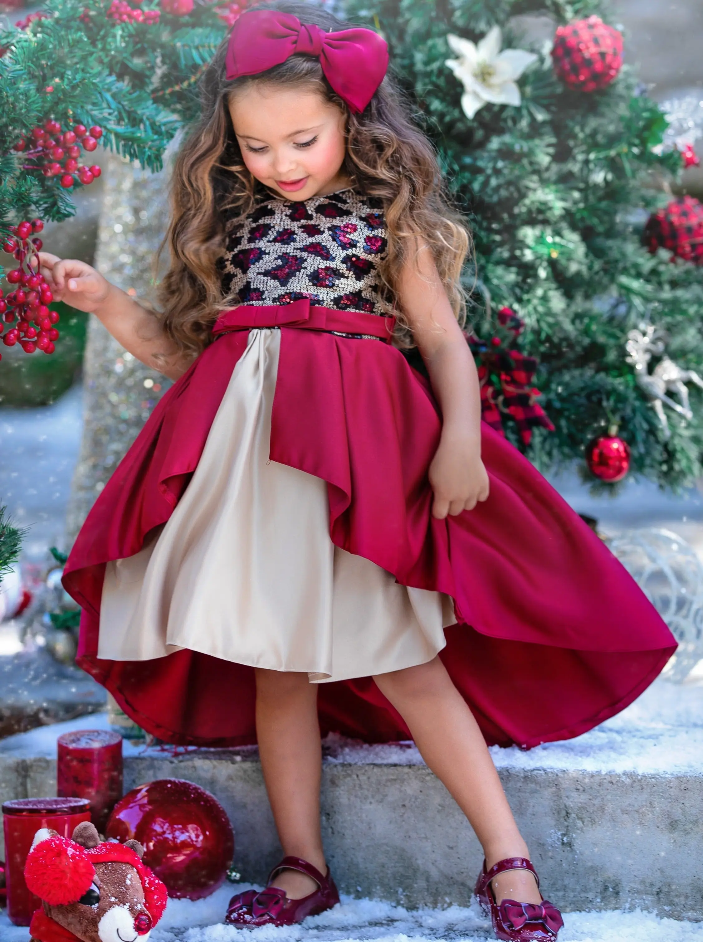 Leopard Sparkle Red and Gold Holiday Dress - Image 4