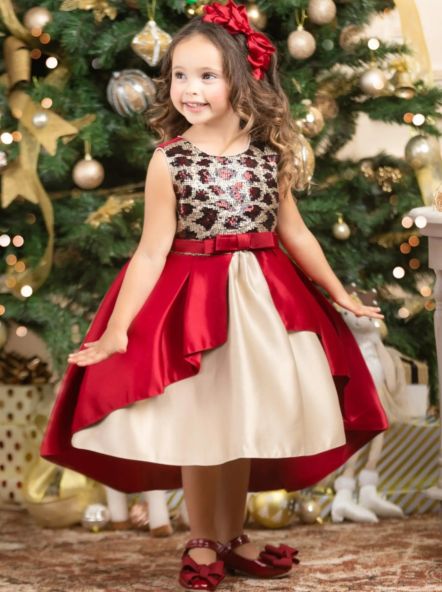 Leopard Sparkle Red and Gold Holiday Dress - Image 5