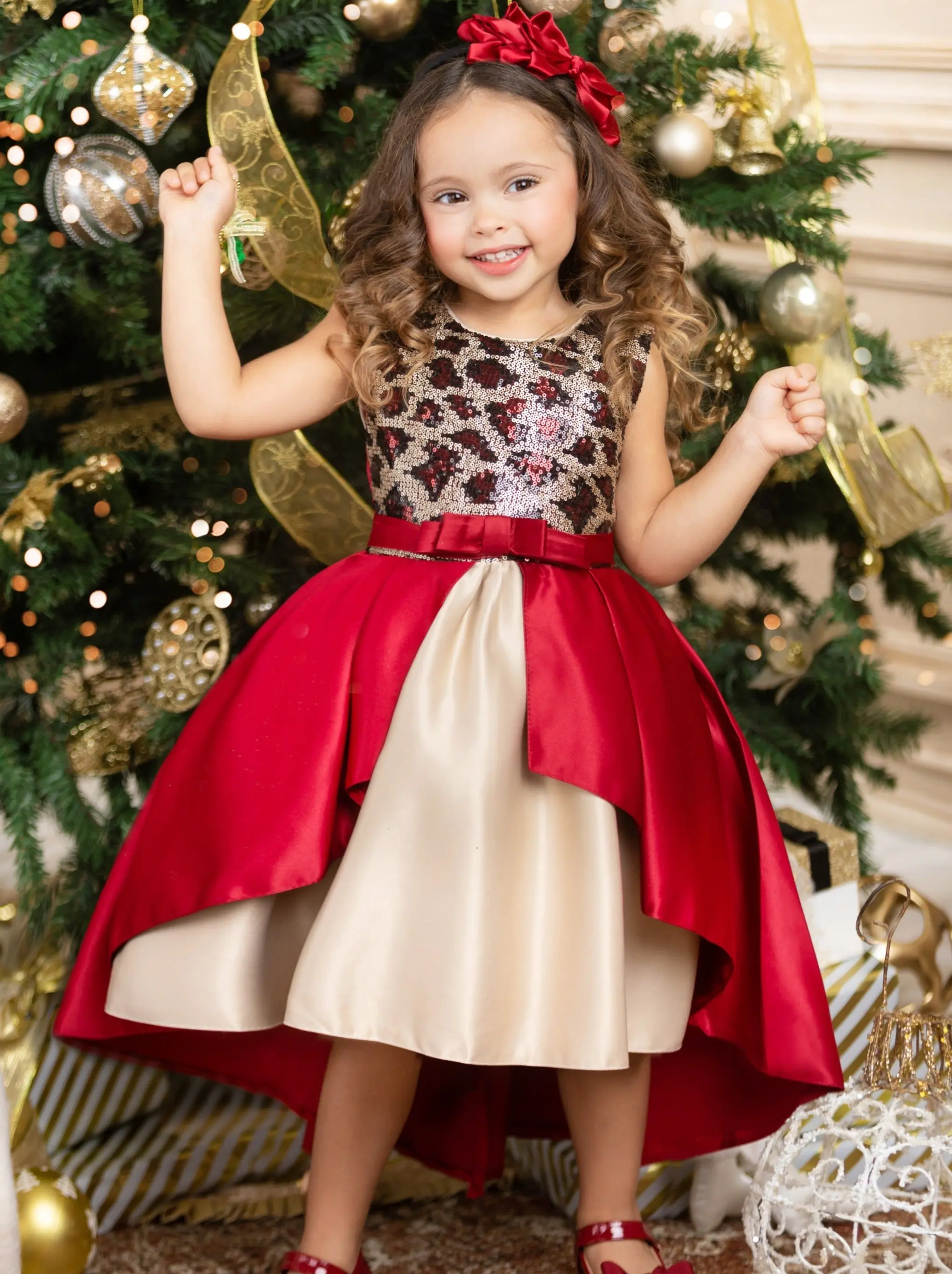 Leopard Sparkle Red and Gold Holiday Dress - Image 6