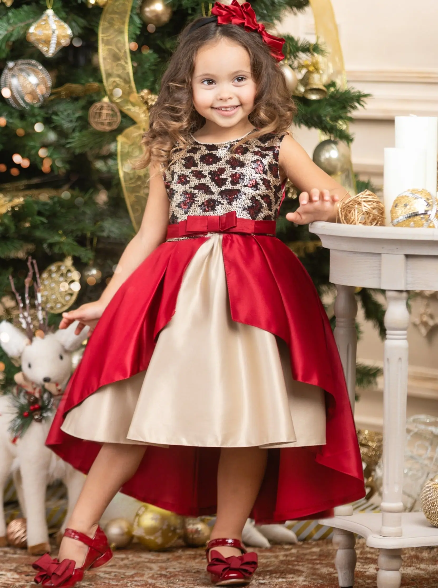 Leopard Sparkle Red and Gold Holiday Dress - Image 7
