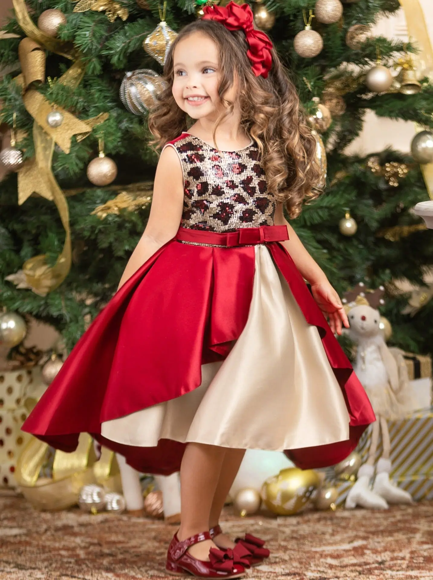 Leopard Sparkle Red and Gold Holiday Dress - Image 8