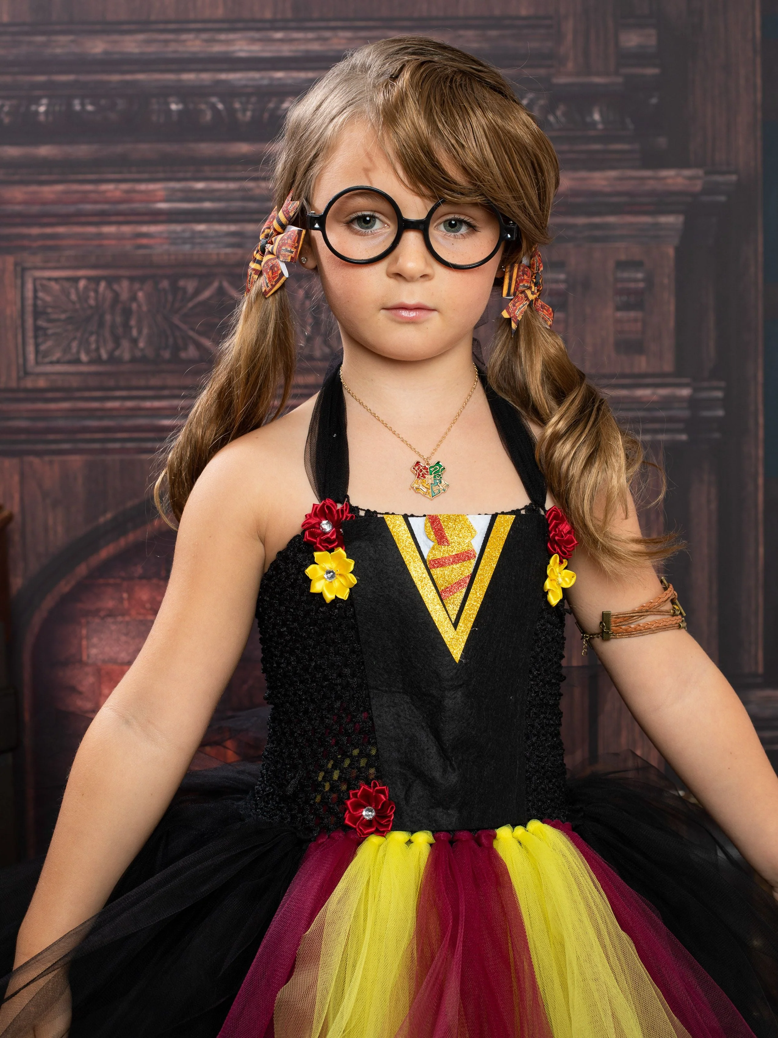Girls Red and Gold Wizard School Tutu Costume Dress with Wand - Image 5