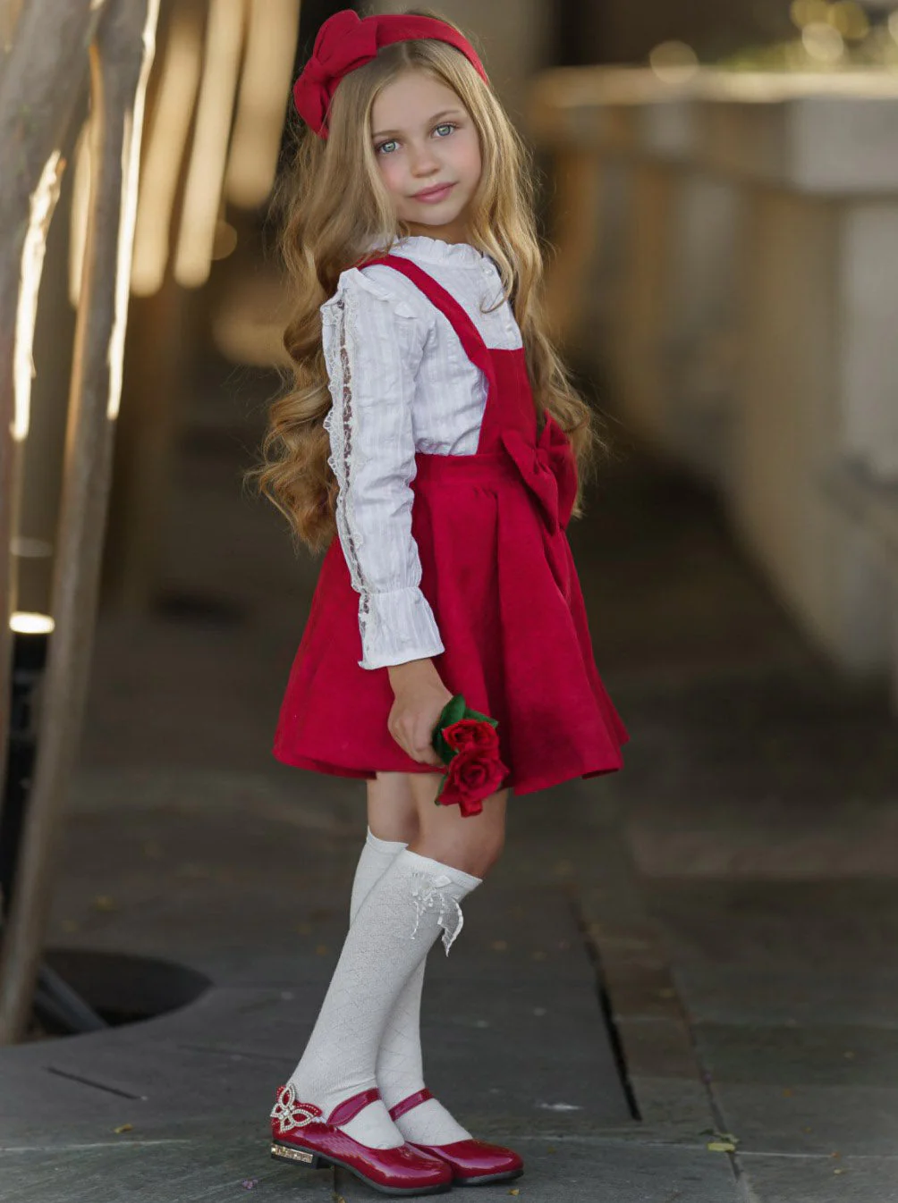 Lil Lady In Red Velvet Suspender Dress - Image 2