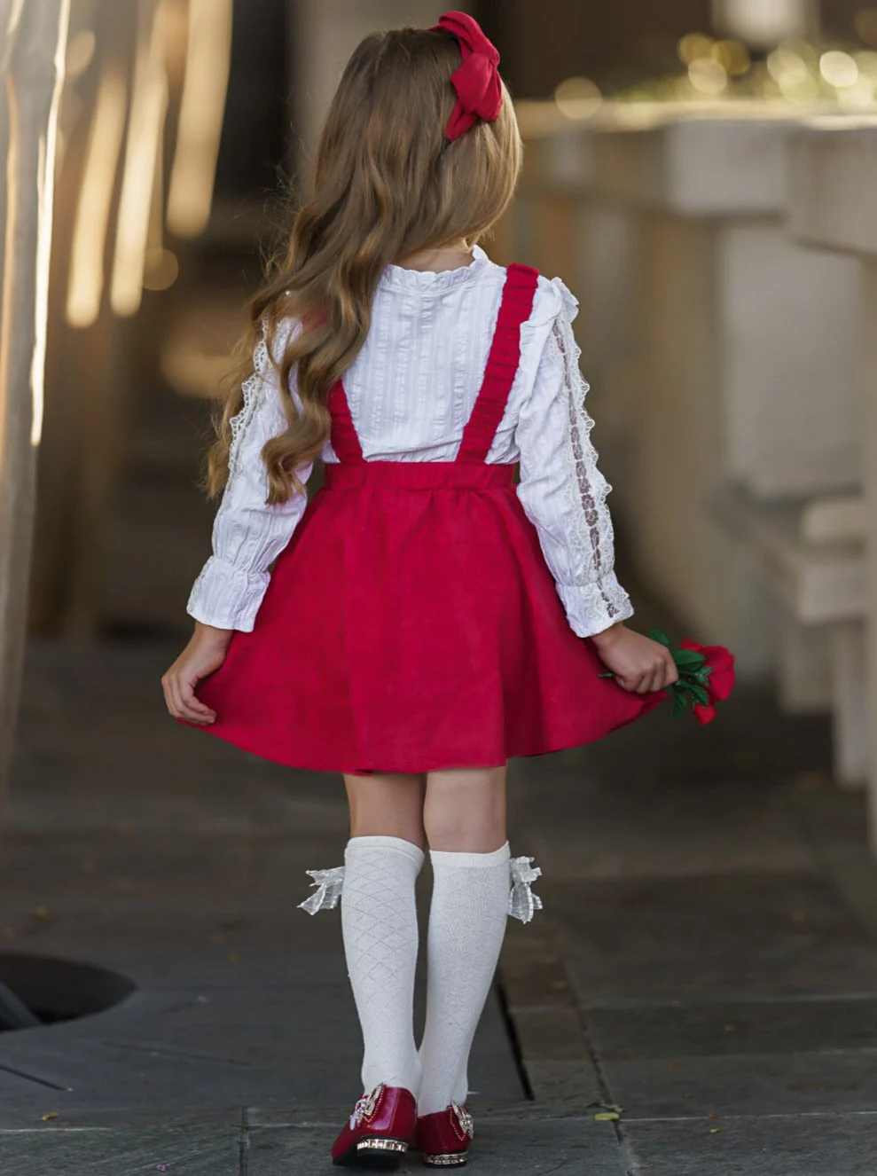 Lil Lady In Red Velvet Suspender Dress - Image 3