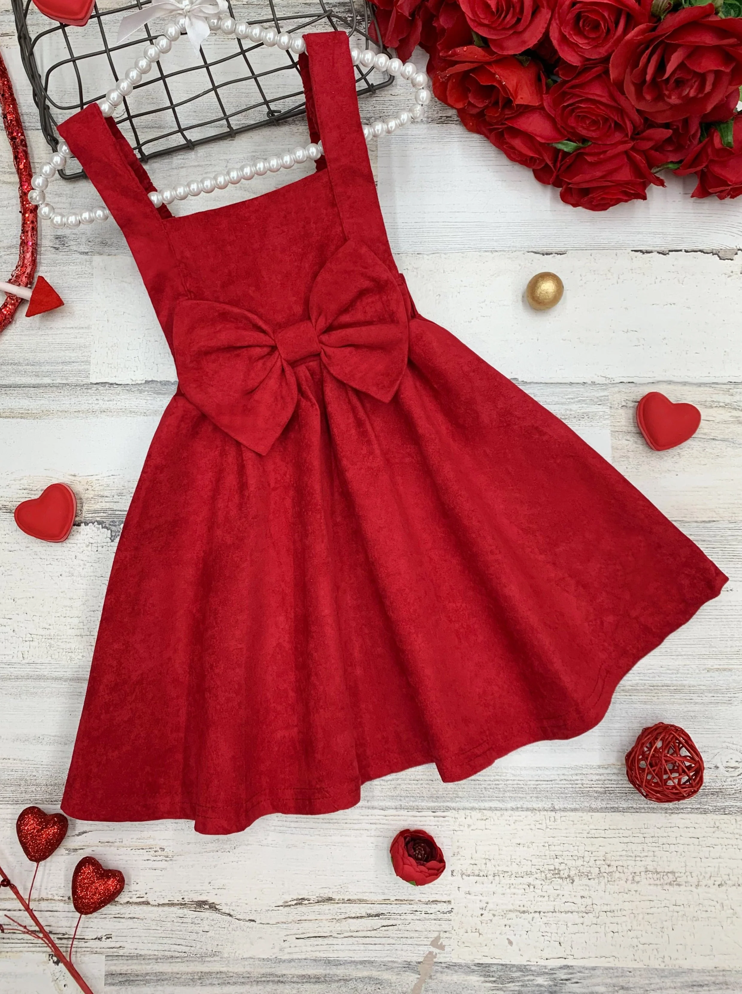 Lil Lady In Red Velvet Suspender Dress - Image 4