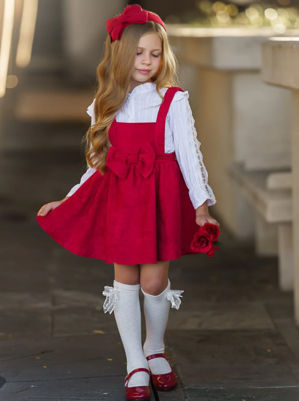 Lil Lady In Red Velvet Suspender Dress - Image 5