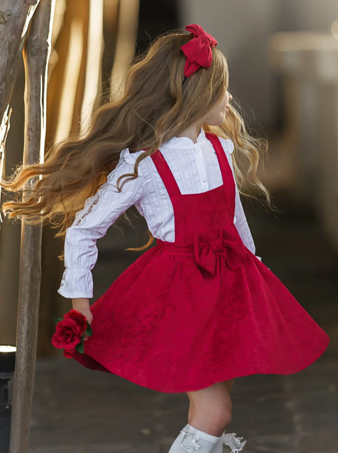 Lil Lady In Red Velvet Suspender Dress - Image 6