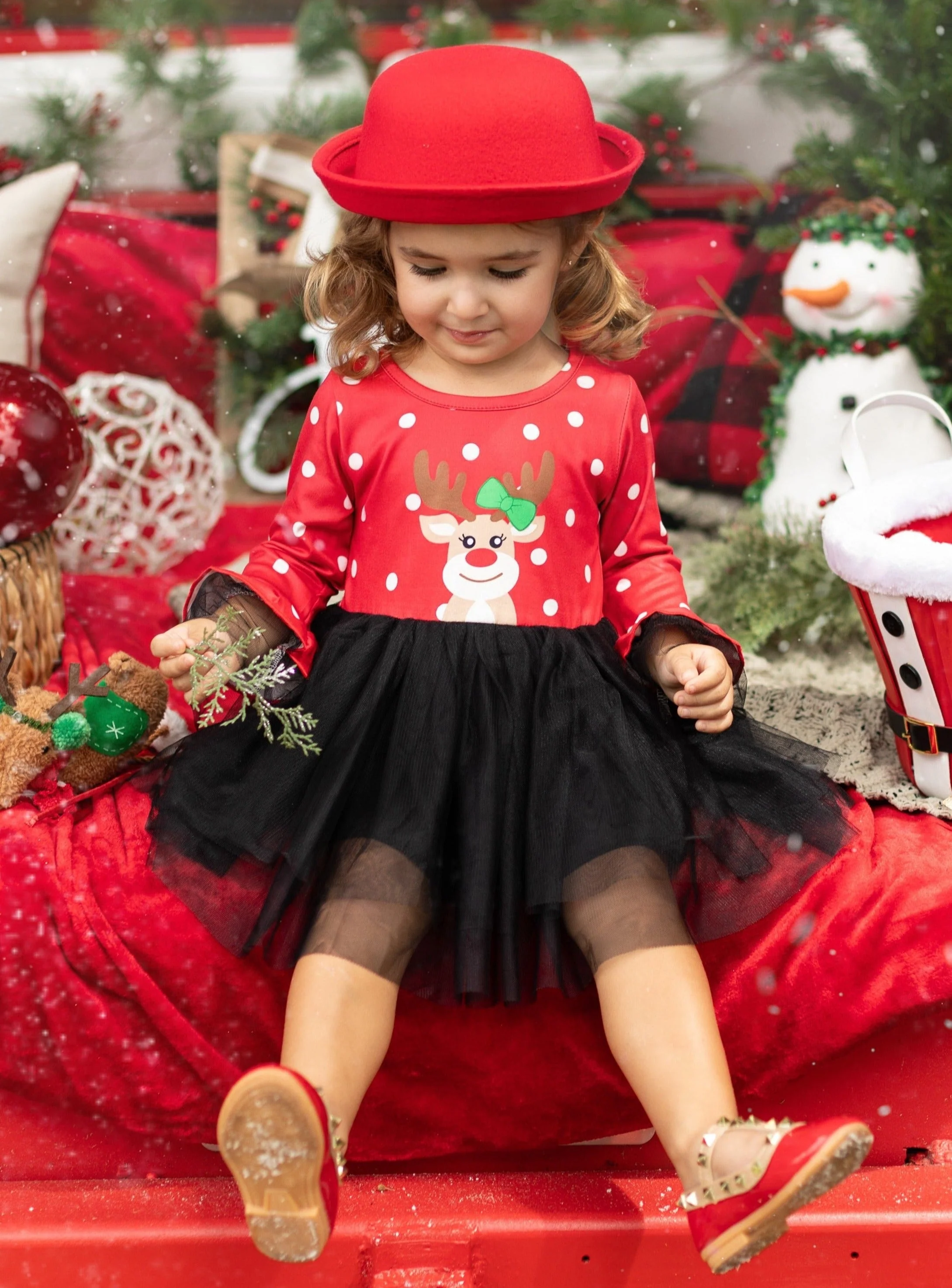 Red Nosed Reindeer Polka Dot Tutu Dress - Image 2