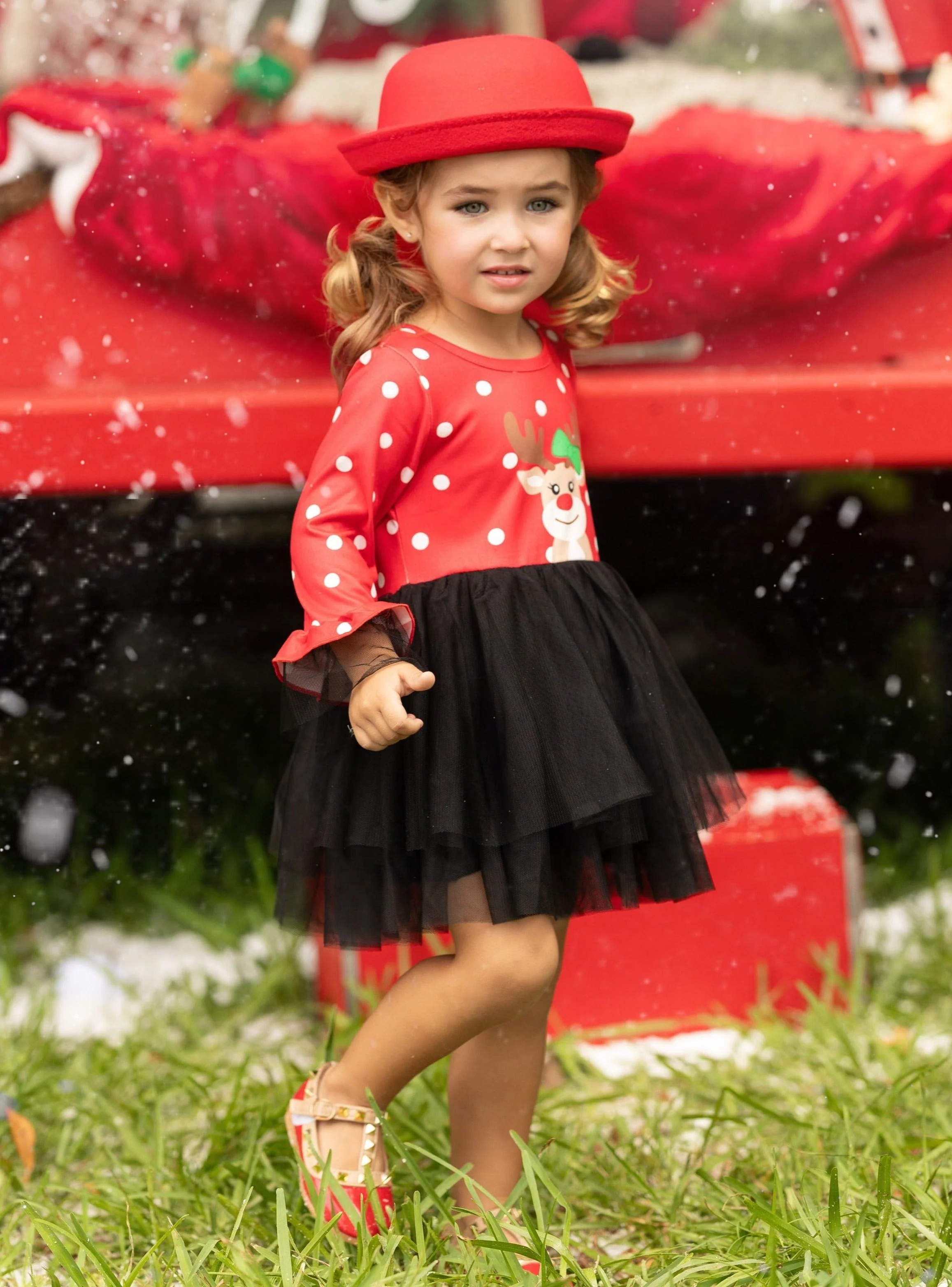 Red Nosed Reindeer Polka Dot Tutu Dress - Image 4