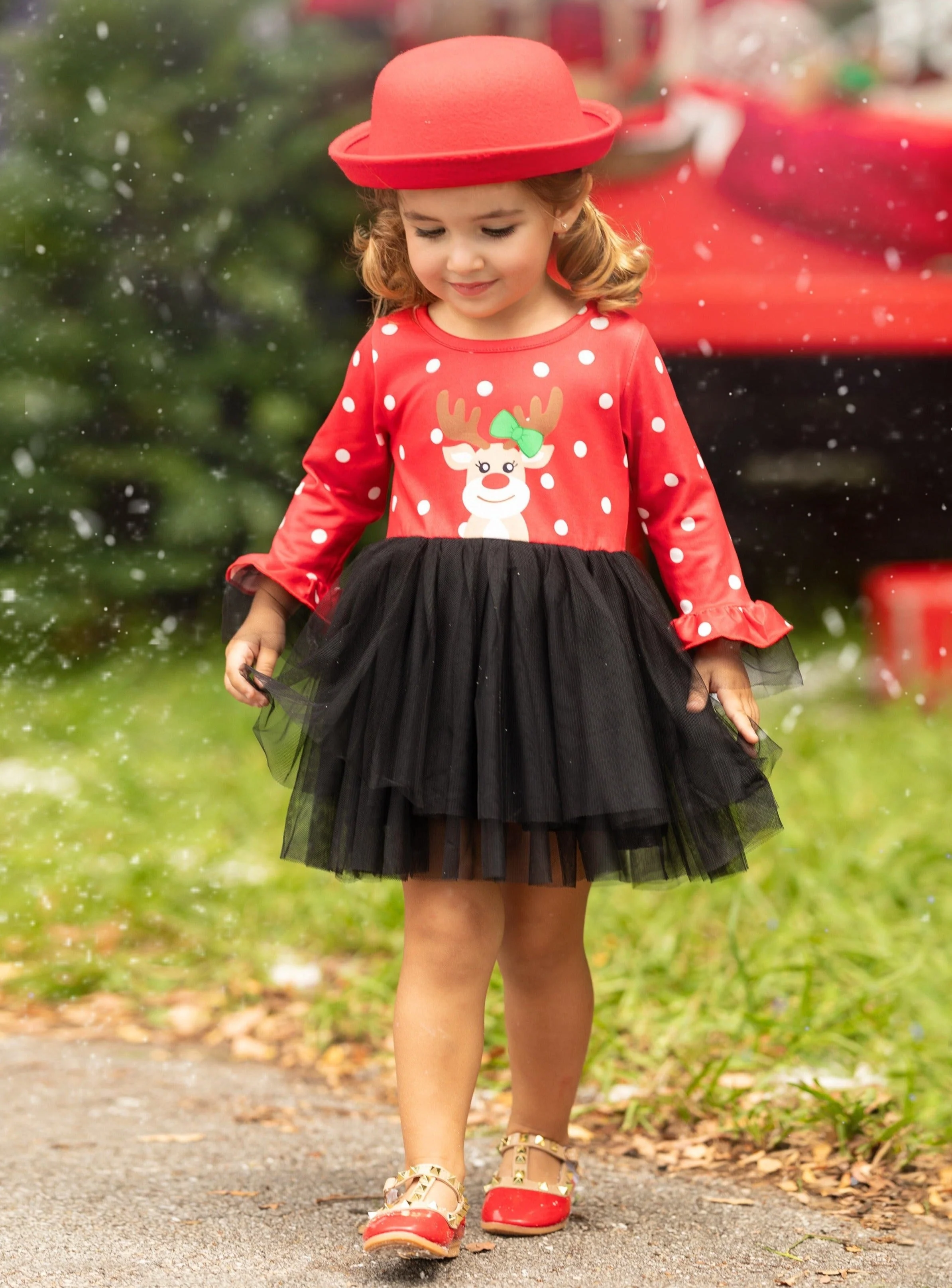 Red Nosed Reindeer Polka Dot Tutu Dress - Image 5