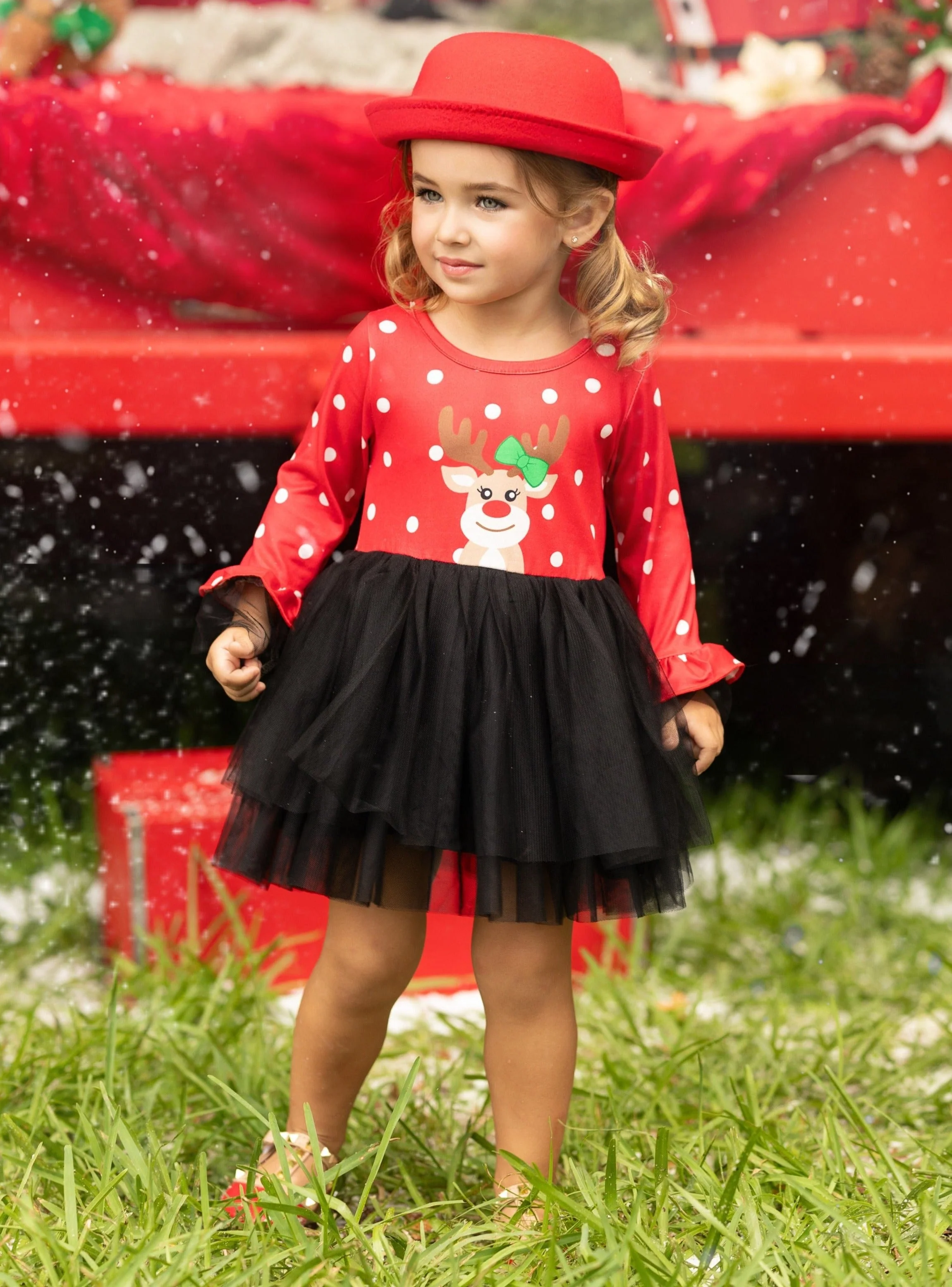 Red Nosed Reindeer Polka Dot Tutu Dress - Image 6