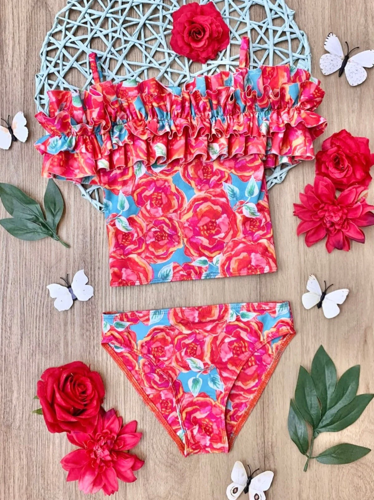 Tropical Garden Ruffle Tankini Two Piece Swimsuit - Image 2