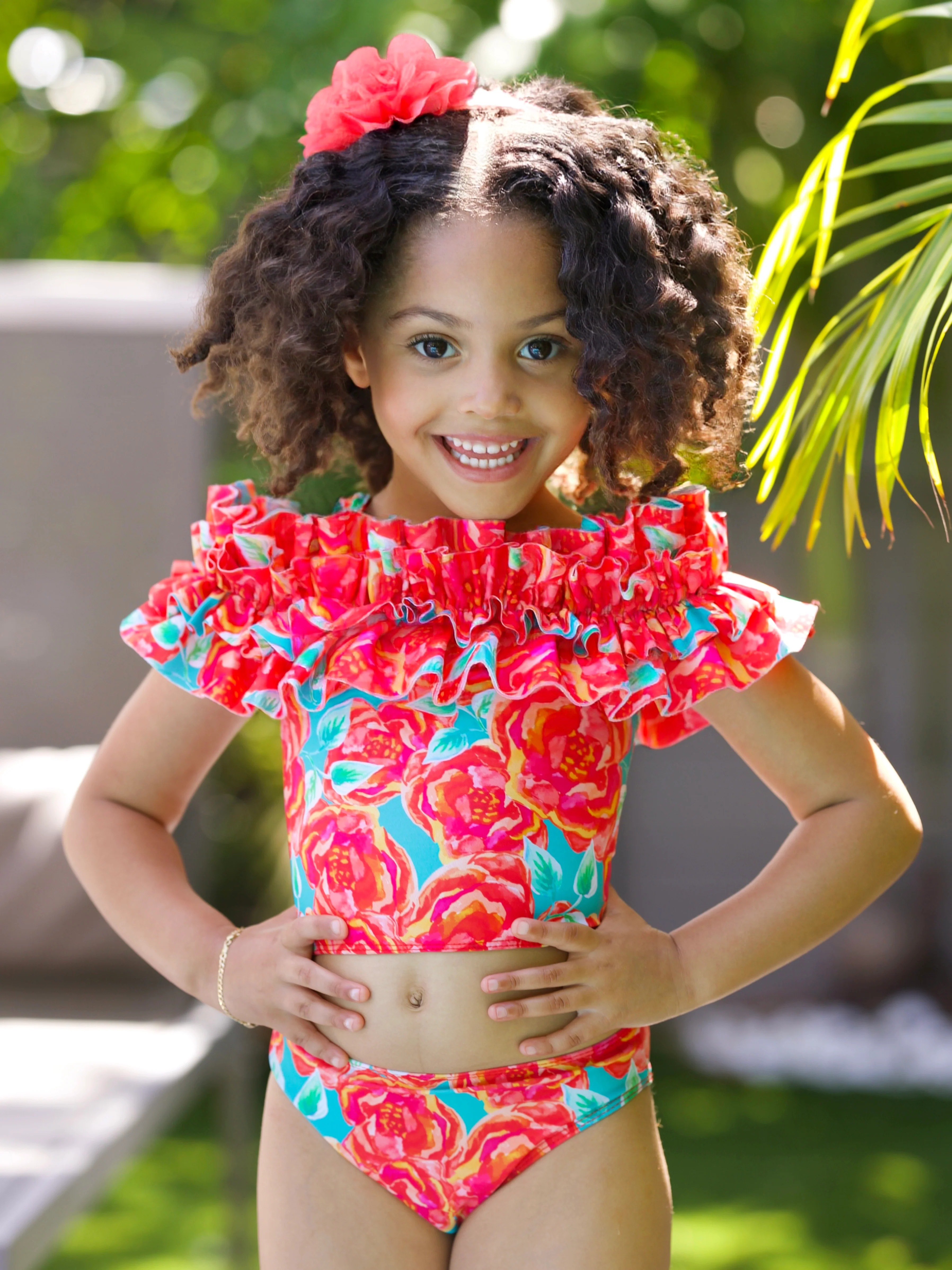 Tropical Garden Ruffle Tankini Two Piece Swimsuit - Image 3