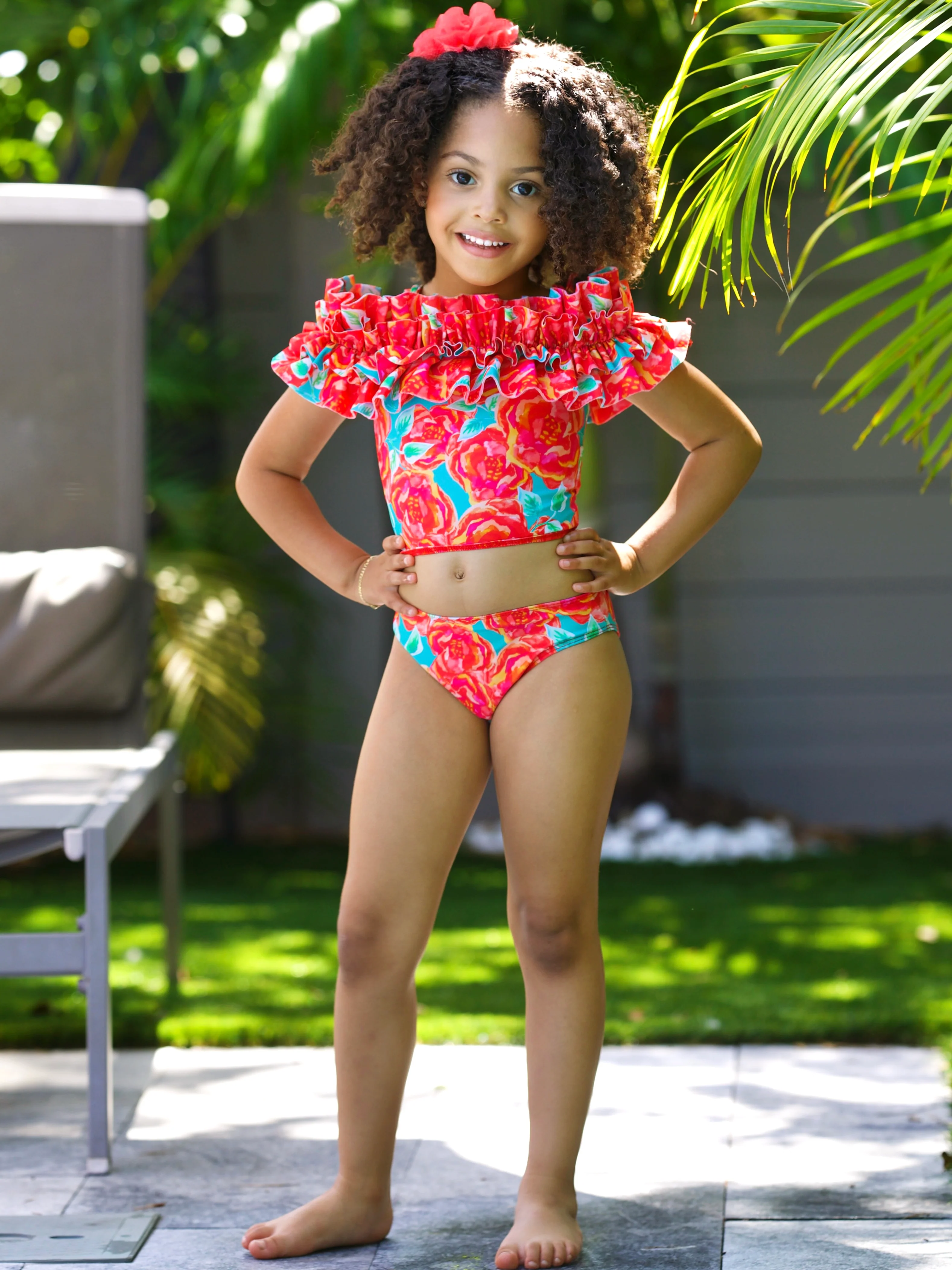 Tropical Garden Ruffle Tankini Two Piece Swimsuit - Image 4