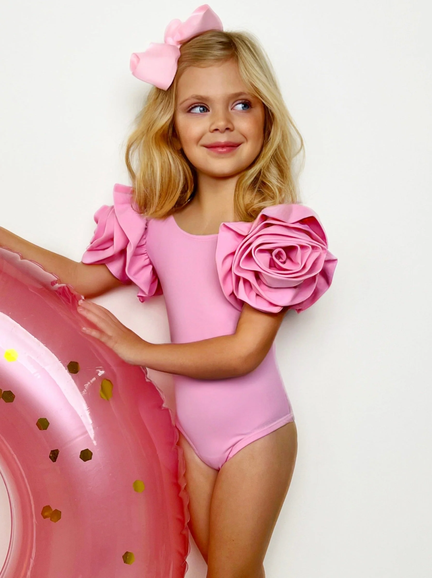 Blooming Rose Sleeve Light Pink One Piece Swimsuit - Image 7