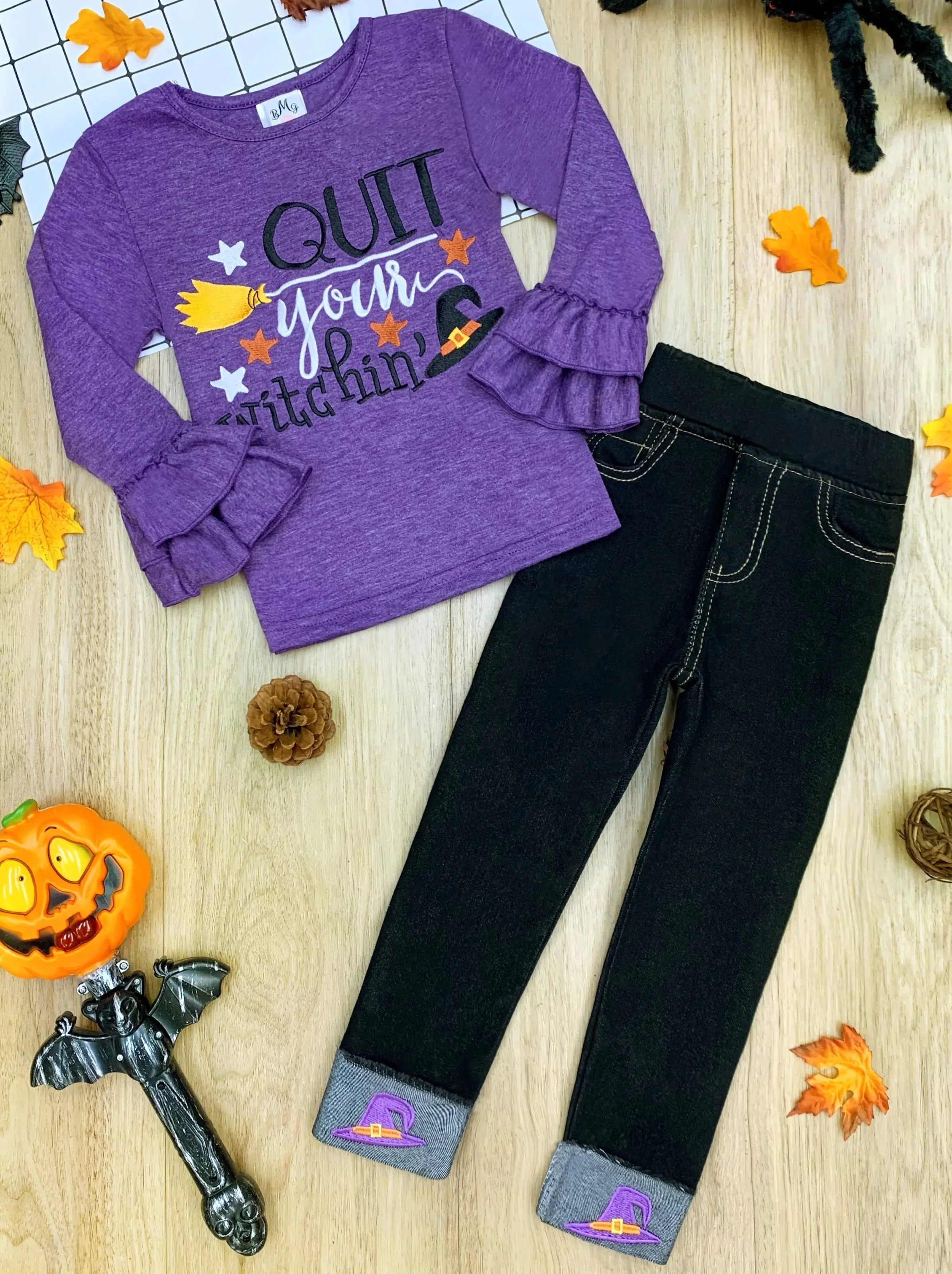 Quit Your Witchin' Top and Cuffed Jeans Set - Image 2