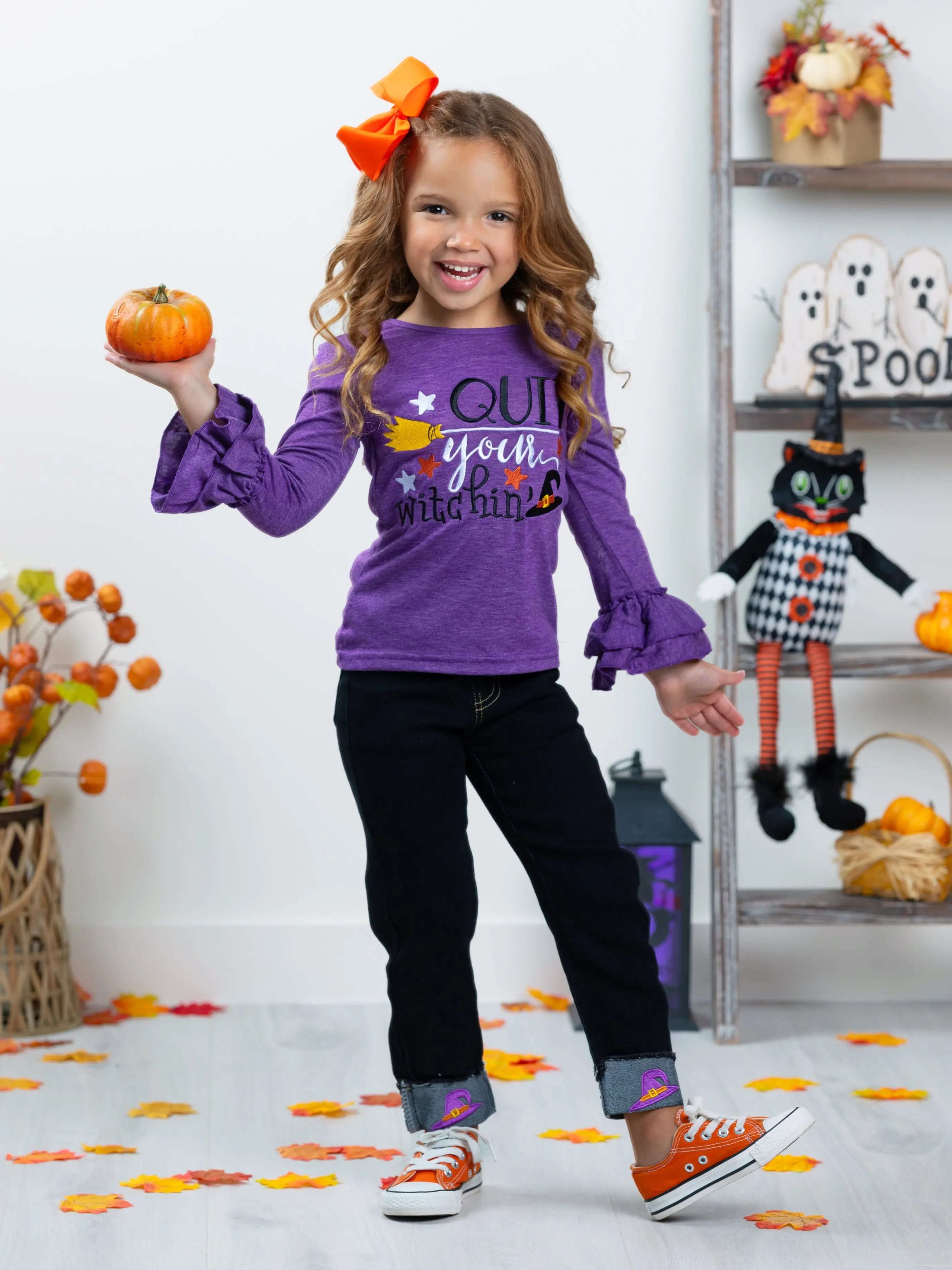 Quit Your Witchin' Top and Cuffed Jeans Set - Image 3