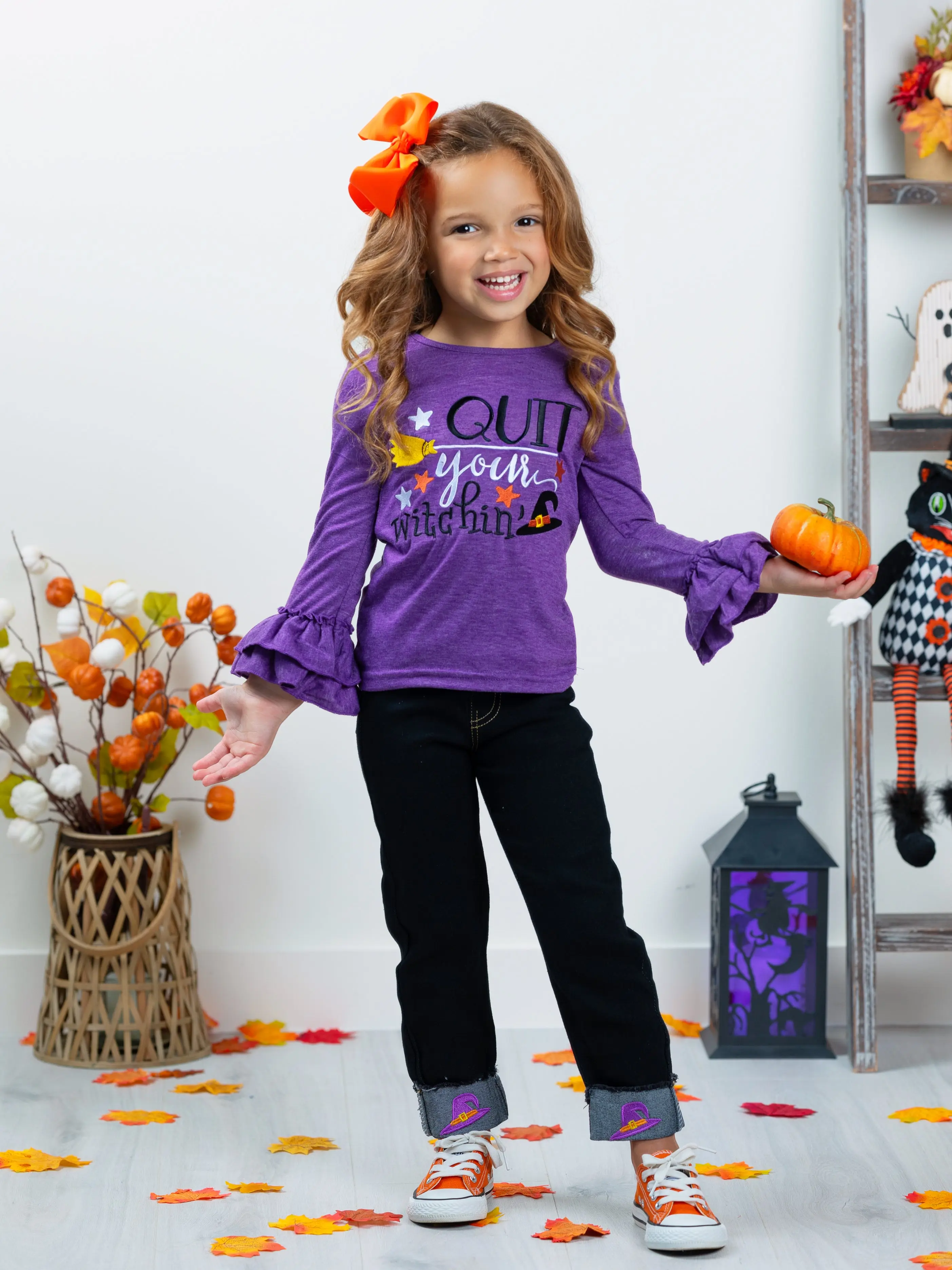 Quit Your Witchin' Top and Cuffed Jeans Set - Image 4