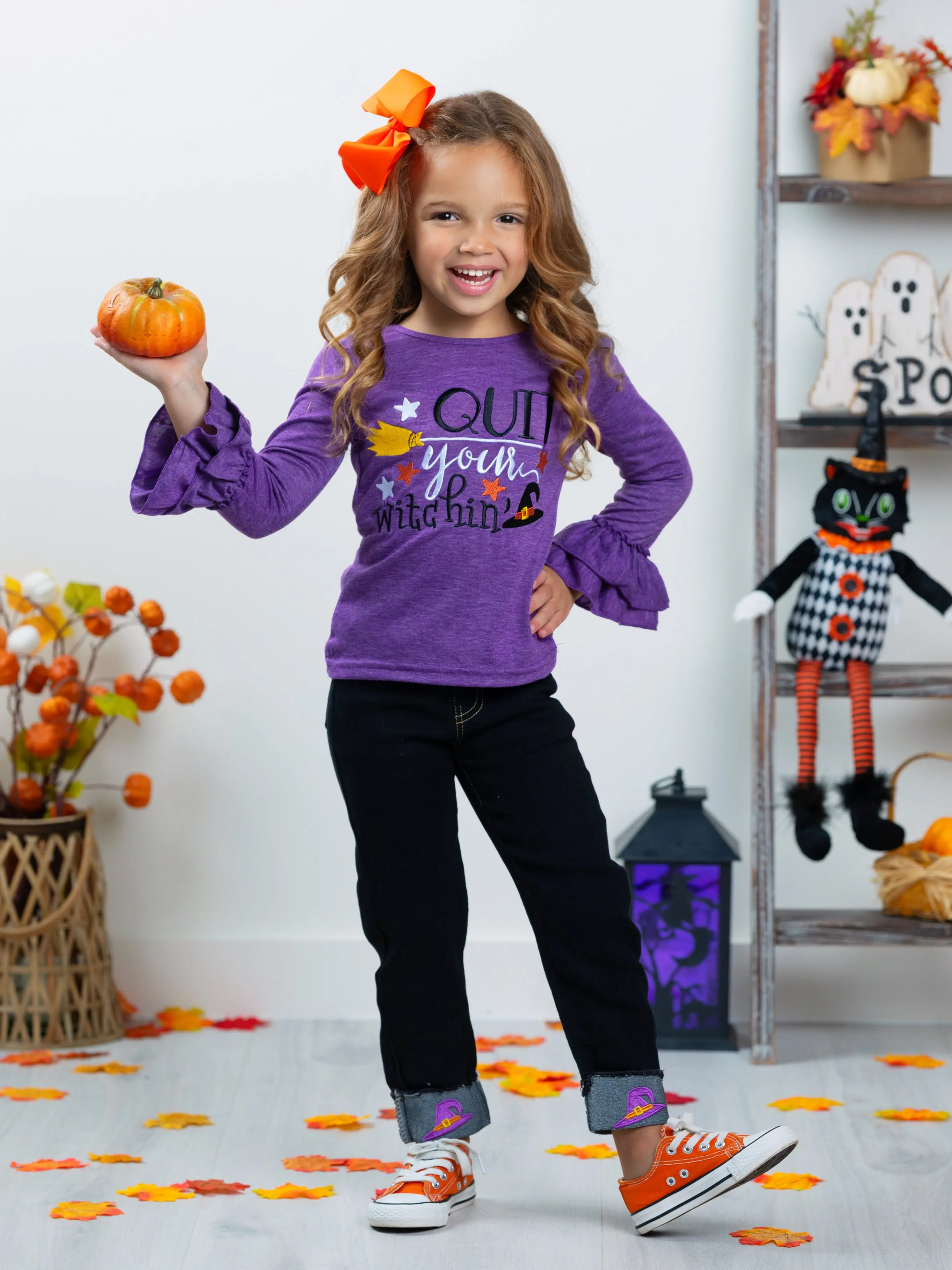 Quit Your Witchin' Top and Cuffed Jeans Set - Image 5